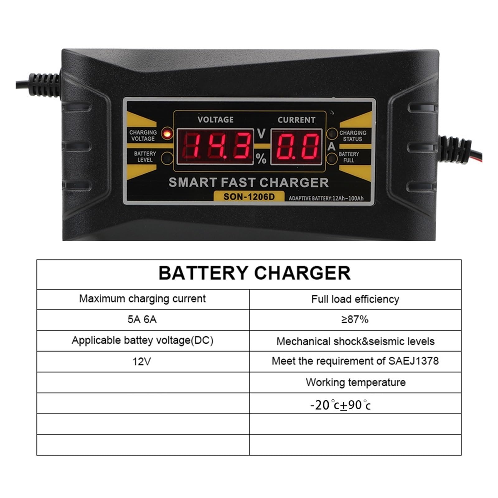 Cargador De Batería De Plomo Y Ácido De Carga Rápida Inteligente De 12V 6A Cargador De Batería De Coche Completamente Automático Pantalla LCD