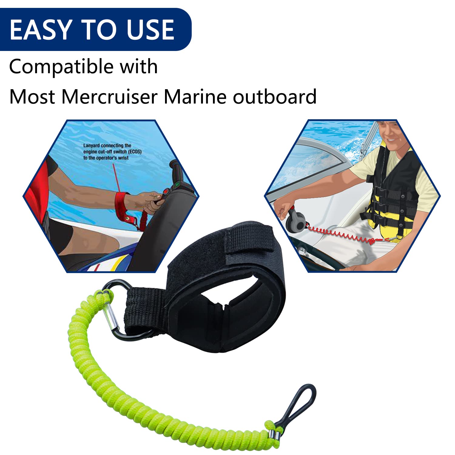 8M0092850 Boat Kill Switch Lanyard with Wrist Strap Replacement for Mercruiser Marine Boat, Boat Emergency Stop Switch Safety Lanyard Cord 54 Inch/137 Long-(Green 1Pcs)