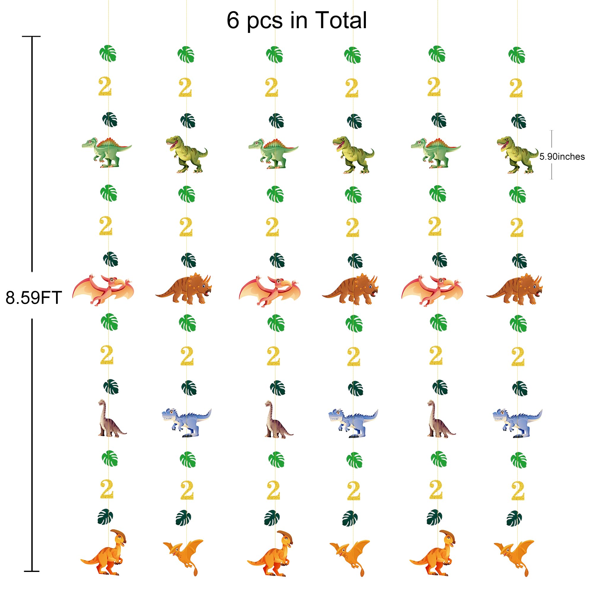 52Ft Dinosaur Kids Birthday Decorations - Rex 2nd Dinosaur Birthday Banner Garland Streamers Backdrop Dino Theme Jurassic World Party Decor