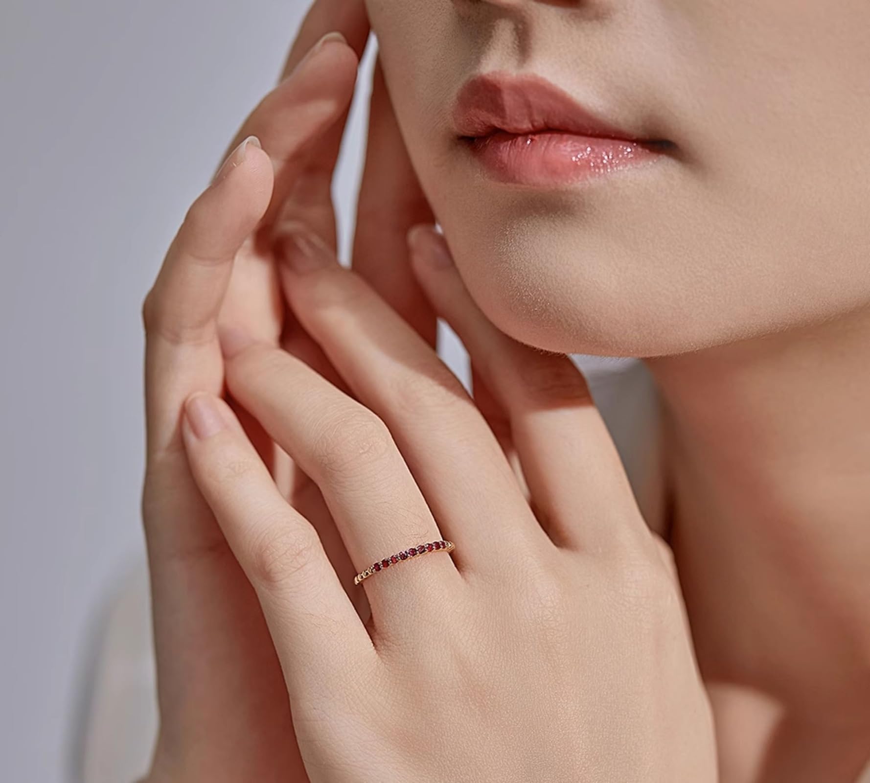 Anillo de boda para mujer, oro rosa, rubí, oro real, alianzas de media eternidad para mujeres