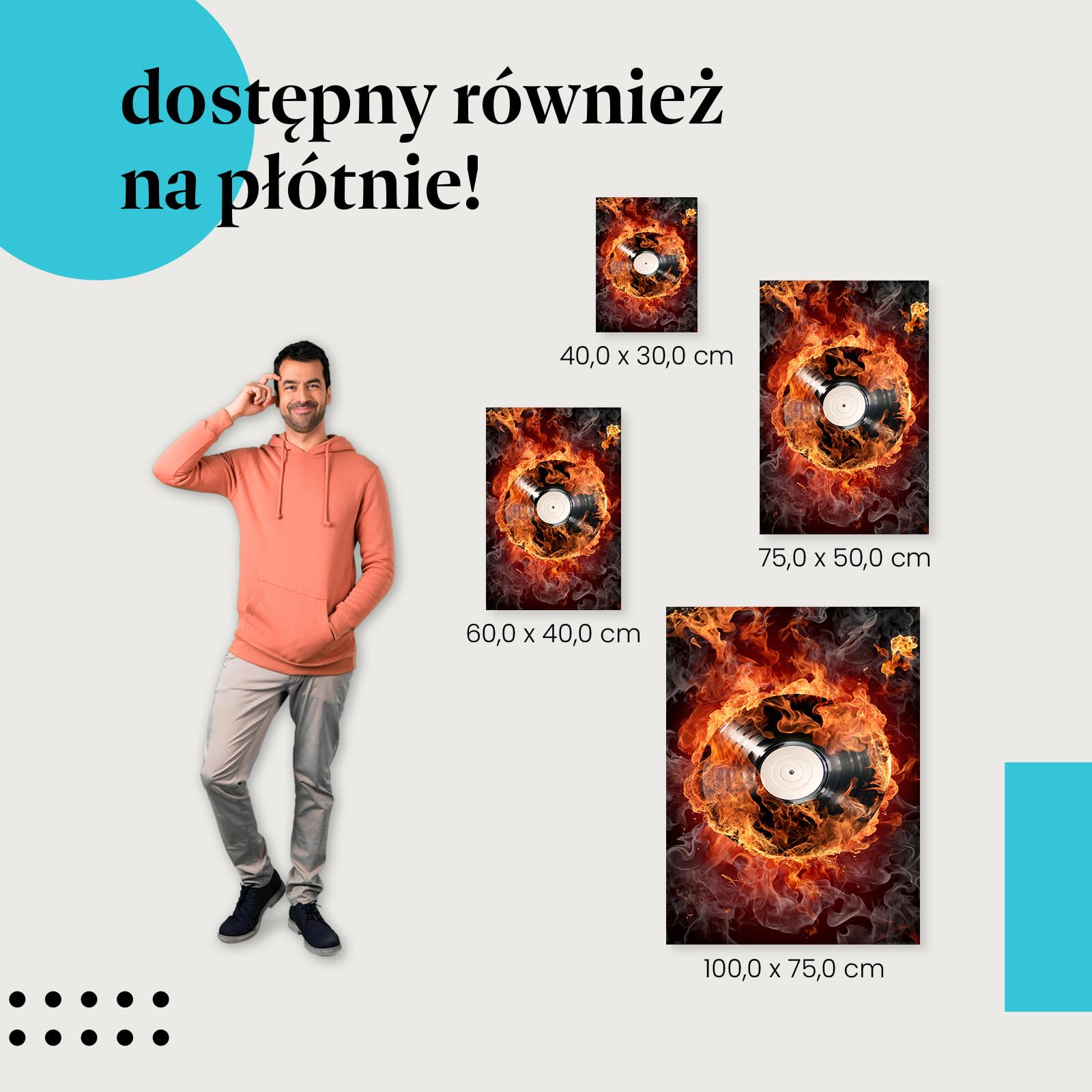 Postereck - 0057 - Płonąca płyta winylowa, DJ, rock, muzyka, płomienie. Wydruk, Druk, Sztuka Ścienna, Dekoracja. - ekran - 75,0 cm x 50,0 cm