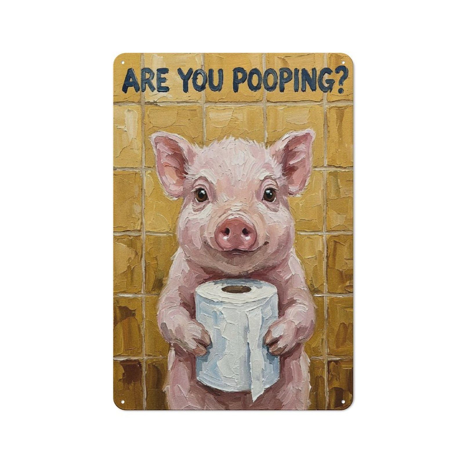 Junmoney Style-17 Character Decorative Tin Plaque 30X20cm Featuring Pig With Toilet Paper Painting, Home Wall Decor For Flat, Dorm Room, Lounge Or Cafe