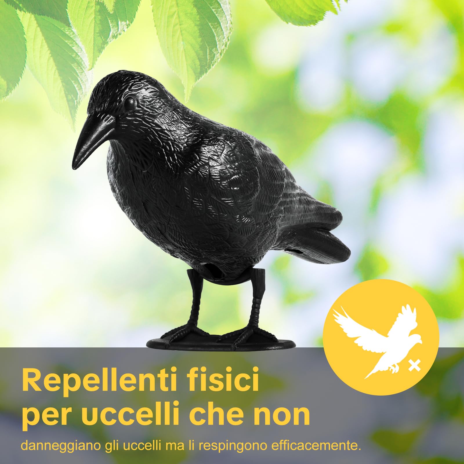 OFFO Corvo Finto Scaccia Piccioni, Dissuasore per Uccelli da Balcone e Giardino, Repellente Piccioni Efficace e Durevole in Polietilene, 3 Pezzi