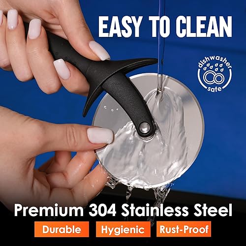 Miniatura 6 de KitchenStar Rueda cortadora de pizza, cuchillo cortador de acero inoxidable 304 con hoja súper afilada, mecanismo de eje antitambaleo, mango