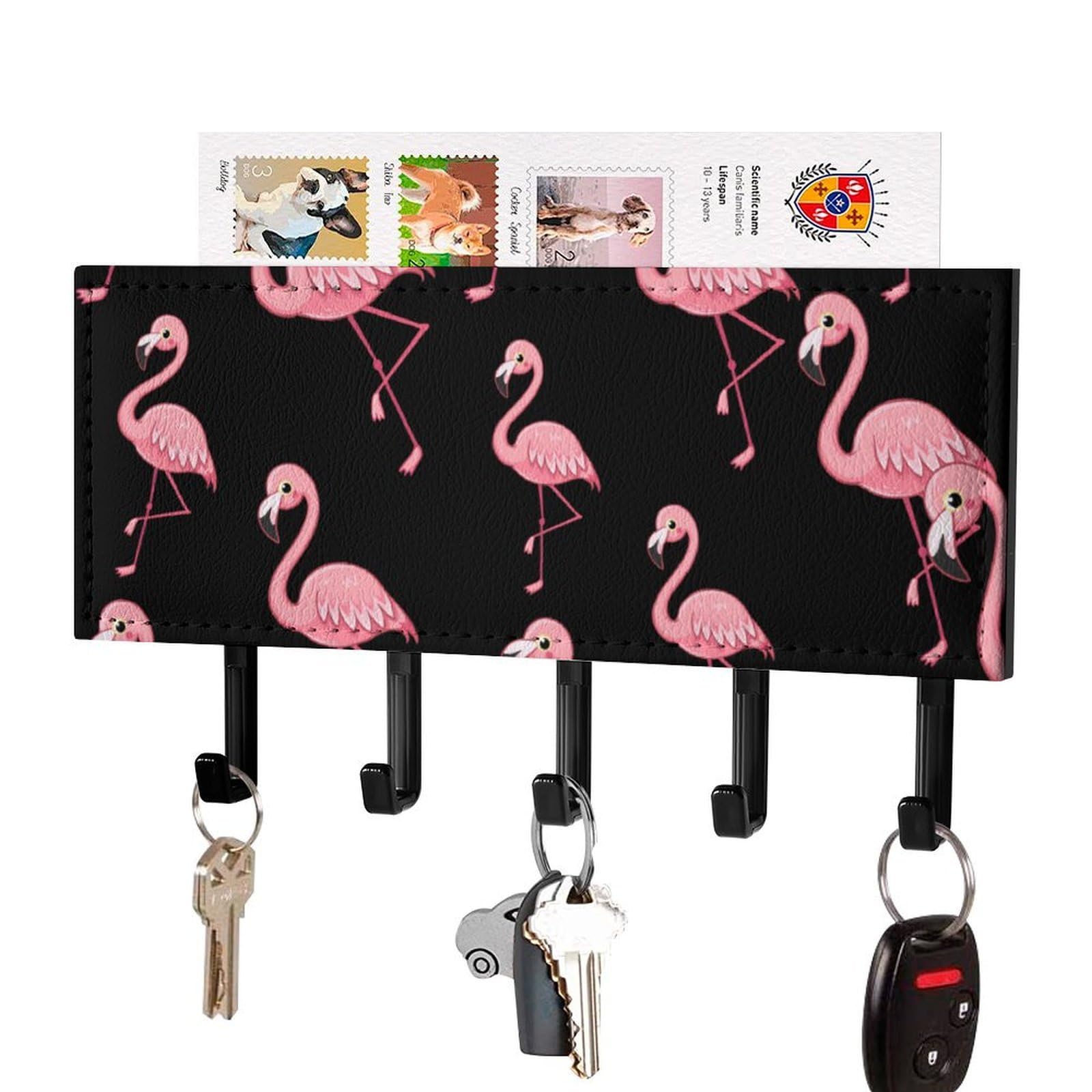NCLQVJXZKHW The Cute Beautiful Flamingo Key Holder with 5 Hooks Key Hooks Wall Mounted Key Racks Key Hanger Organiser Shelf