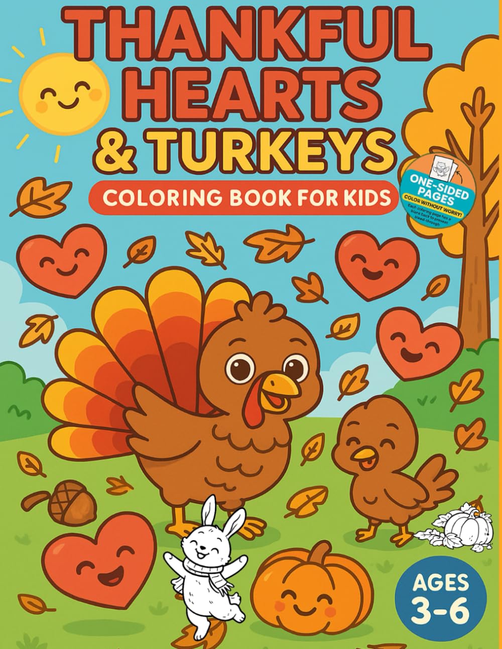 Thankful Hearts & Turkeys - single-sided pages: Thankful Hearts & Turkeys - A Fun & Educational Coloring Adventure for Kids - single-sided pages to ... and make tearing out artwork easy