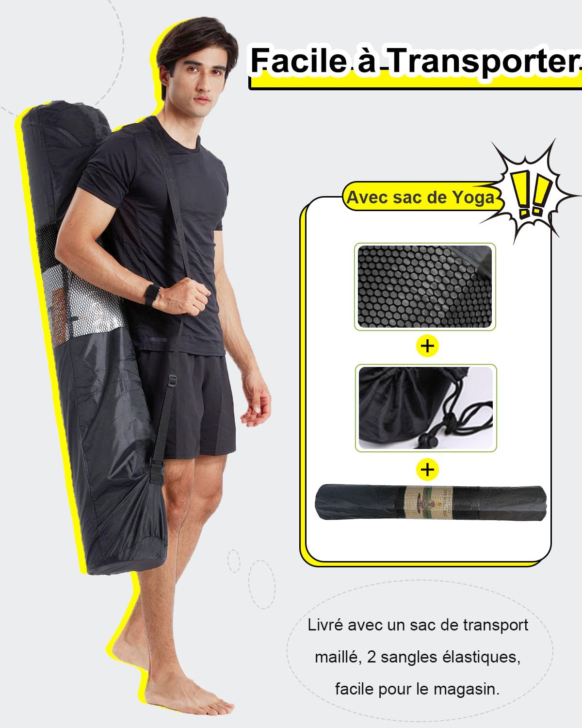 Tapis Sport Fitness Grande 200×130cm 15mm Epais Tapis de Yoga Antidérapant XXL Tapis de Gym Pilates Exercice avec Sac de Yoga