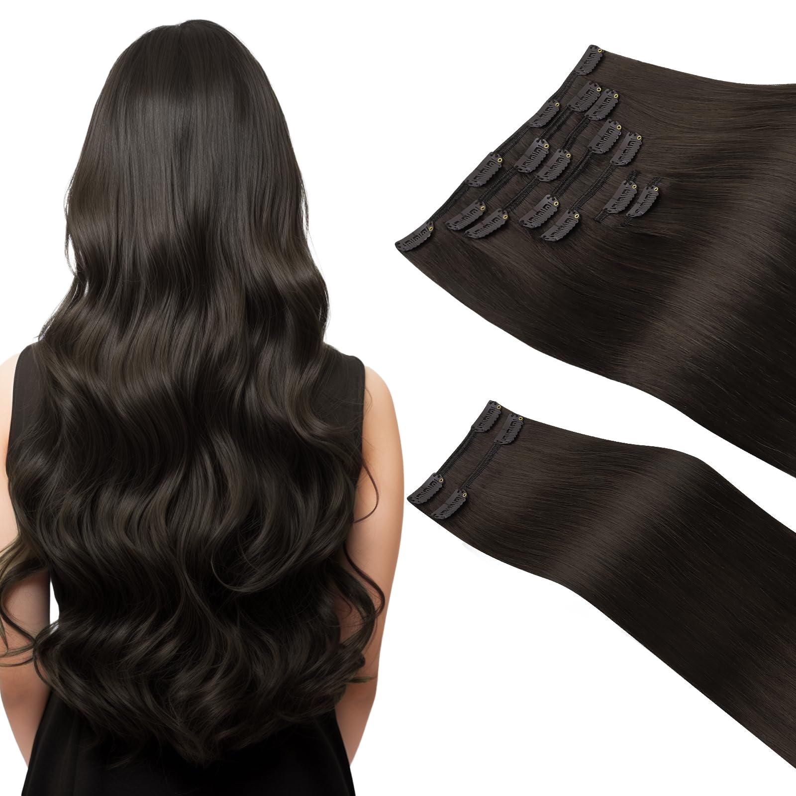 HOTBANANA Clip in Hair Extensions Real Human Hair, 135g 9pcs 14 inch Dark Brown Straight Remy Clip in Extensions Full Head for Women 14 Inch-130g-9pcs #A-2 Dark Brown