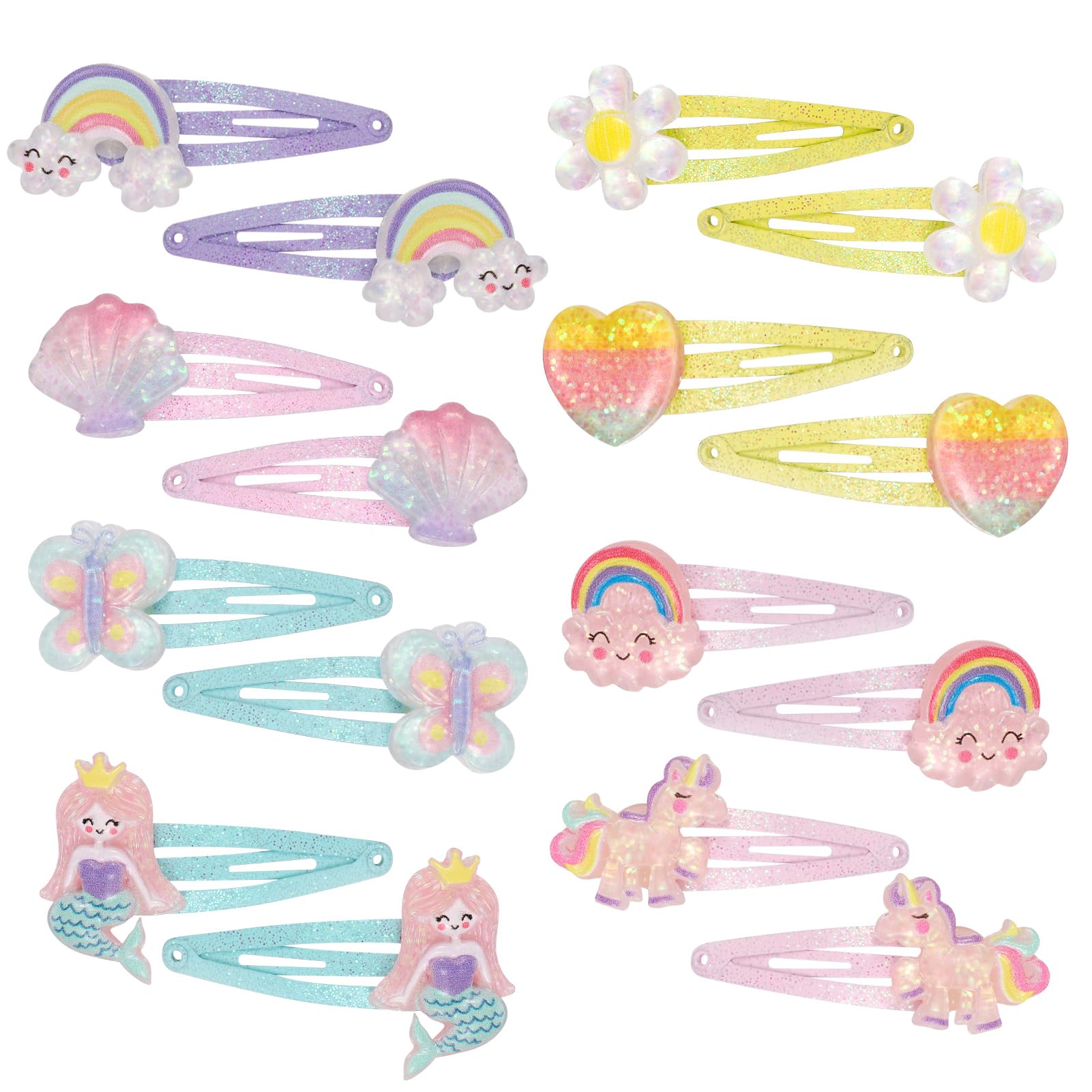 16-teiliges Haarspangen-Set Für Mädchen – Mit Einhorn, Meerjungfrau, Blumen & Pailletten