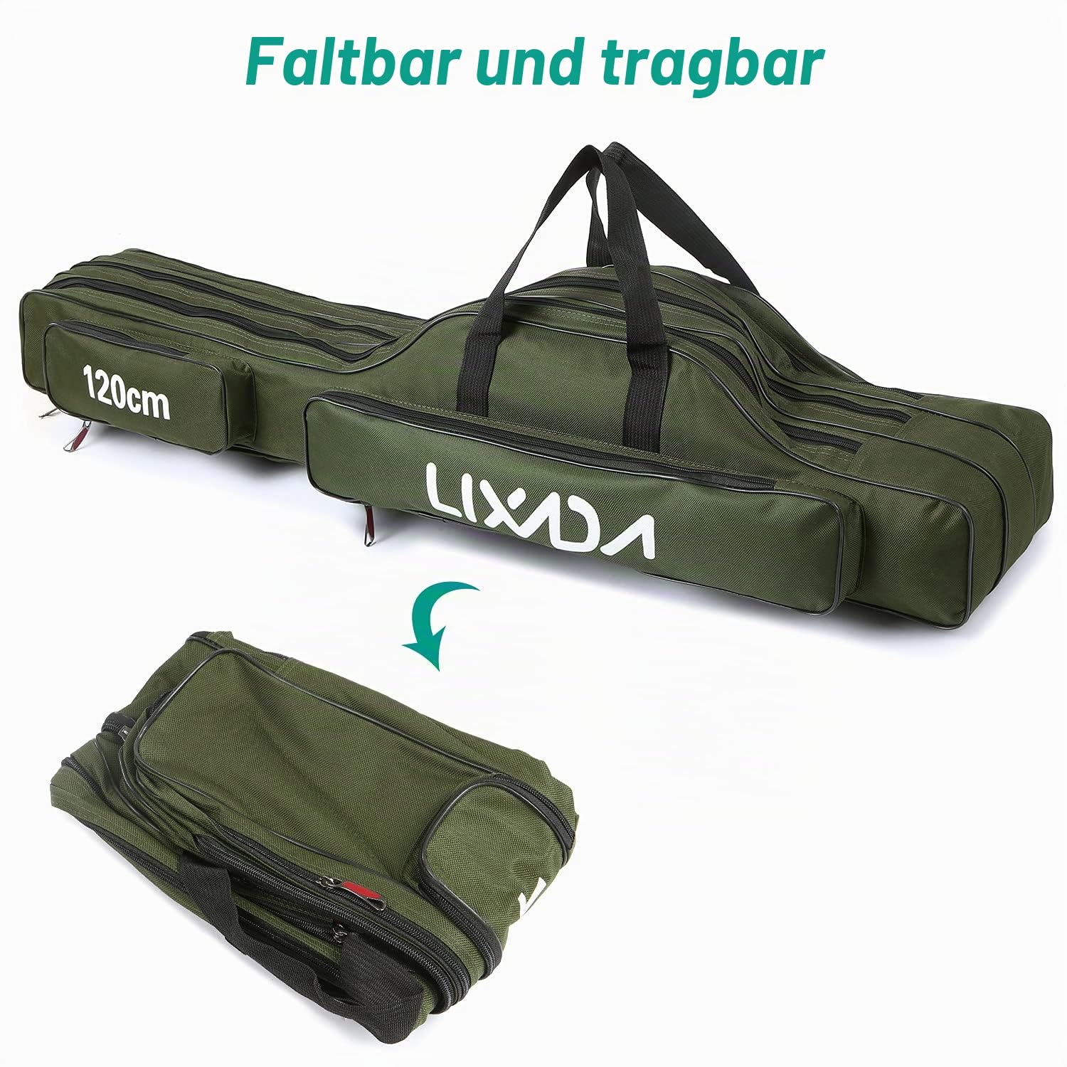 Lixada Angeltasche 3 Schichten mit Schultergurt 90 cm/120 cm/150 cm tragbare Angelrutentasche faltbar reißfest langlebig Rod Reel Bag