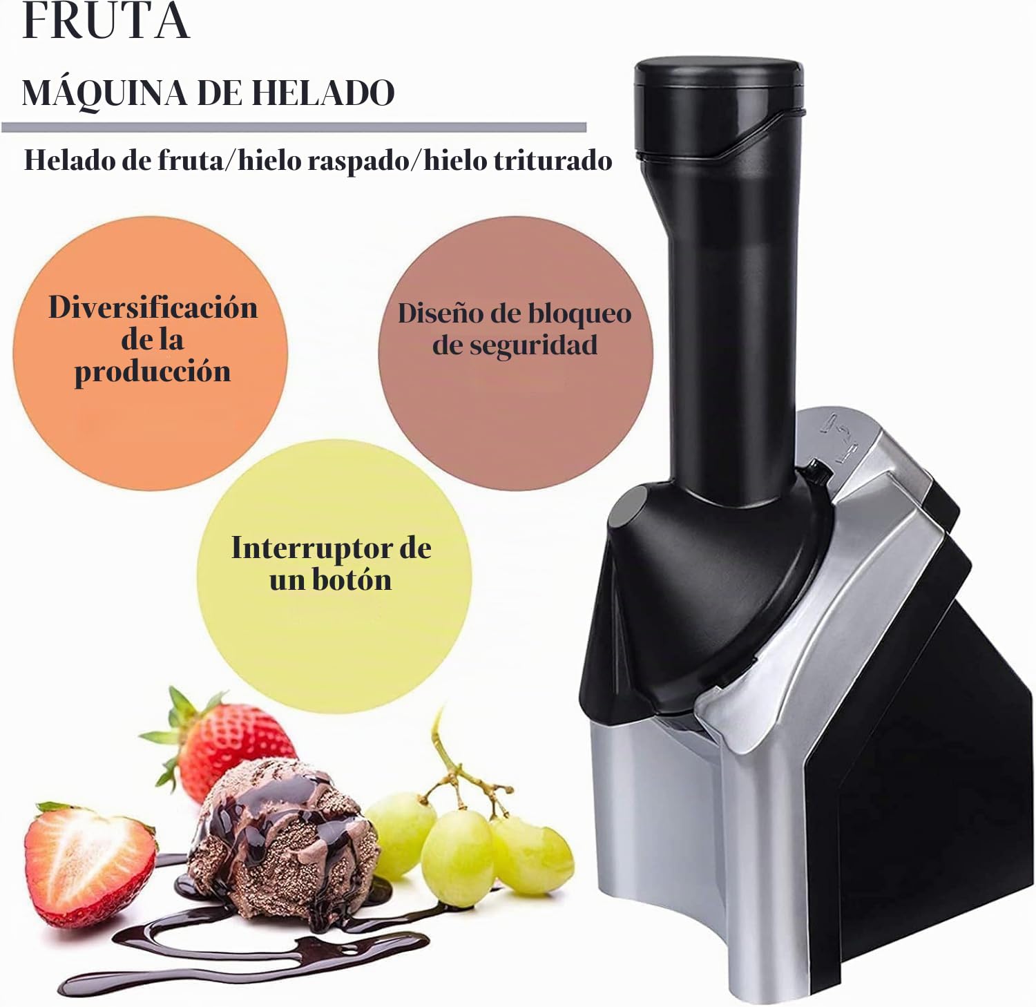 Máquina de Helado Casera - Máquina de Postres Congelados Saludables para Servir Suave, Sorbete, Sorbete de Frutas y Helado de Frutas para Rápido