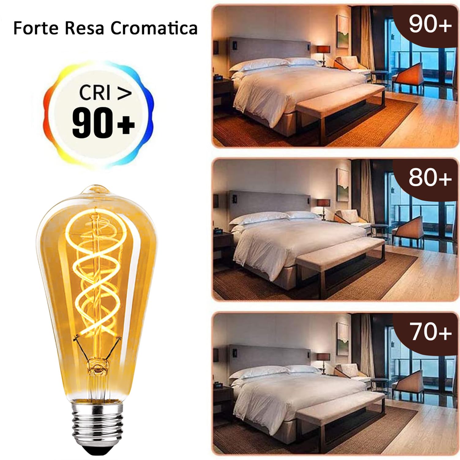 Lampadina Edison vintage E27, E27 LED vintage dimmerabile 4W Lampada LED retrò 2700K Lampadina Edison E27 vintage ideale per un'illuminazione nostalgica e retrò nel bar di casa - 6 pezzi（ST64 HPS）