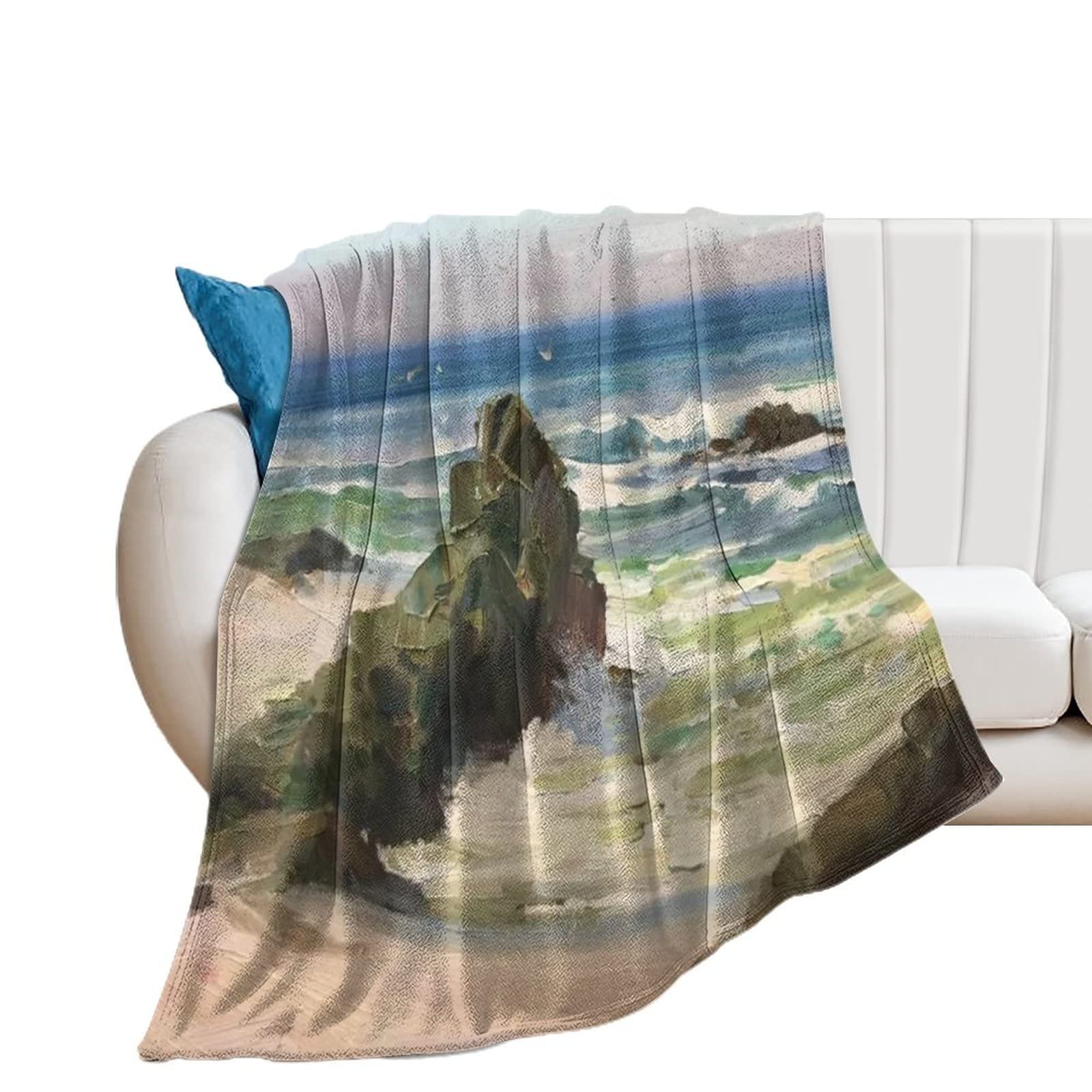 Peinture plage couverture flanelle polaire au toucher pelucheux et finitions luxe