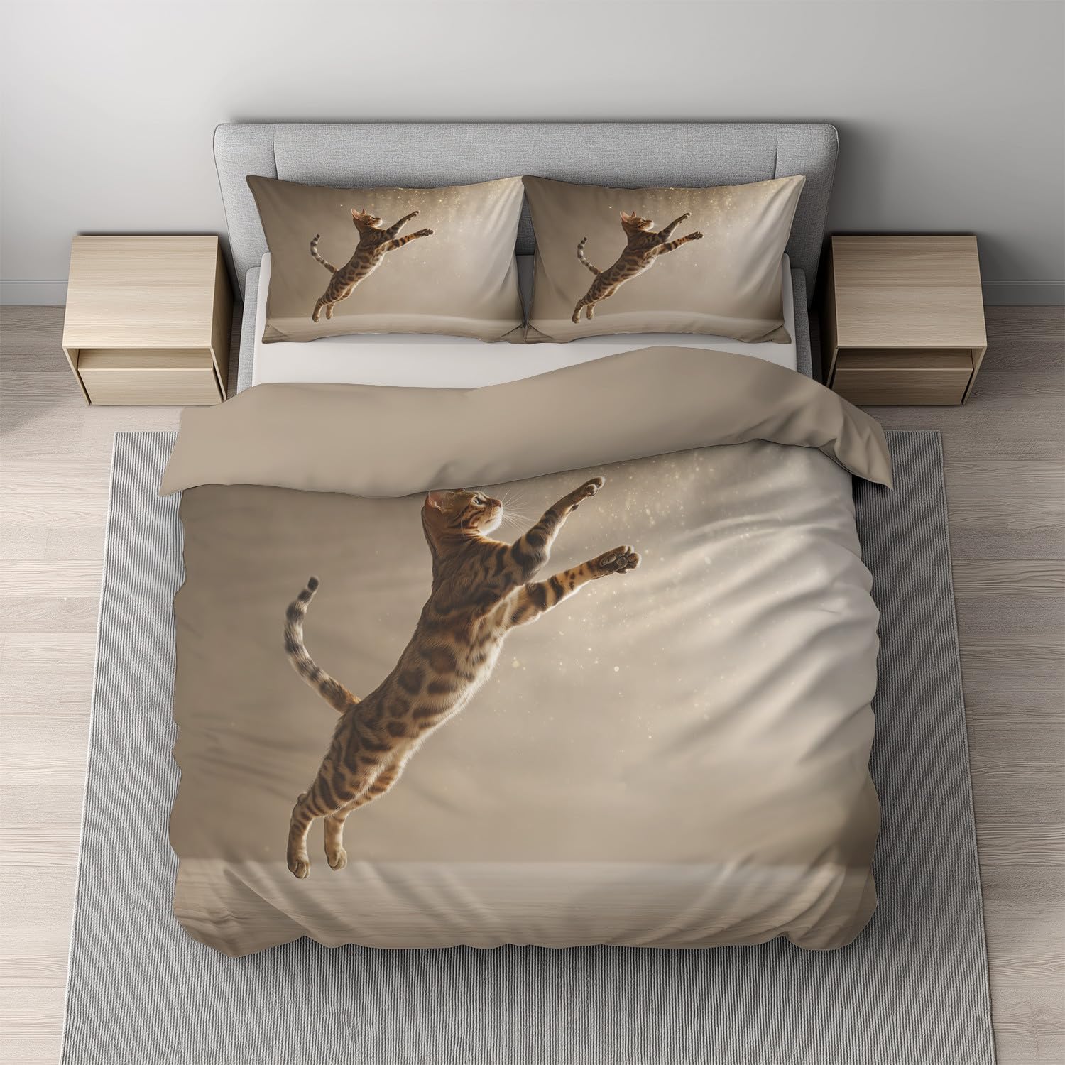Jasnobeżowy Nordic zestaw poszewek na kołdrę z motywem zwierzęcym ocelot urocze granulki, miękka i oddychająca tkanina, rozmiar 220 x 240 cm - nowoczesna pościel z zamkiem błyskawicznym i trwałymi