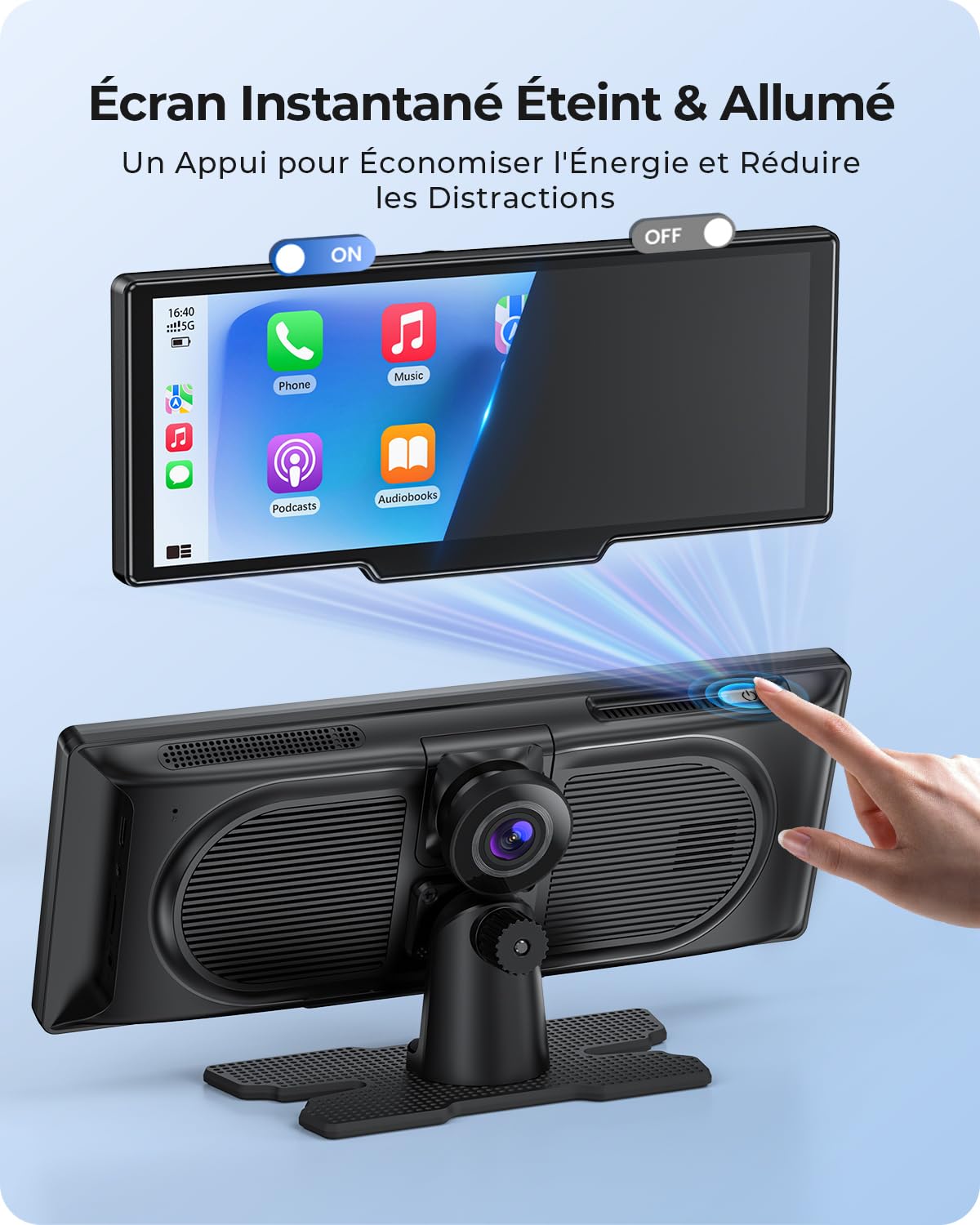 Écran Portable sans Fil 9,26" CarPlay Voiture avec 4K Dashcam & Arrière HD pour Apple Car Play & Android Auto, Mises à Jour OTA, Mirror Link, Bluetooth 5.0, Commande Vocale, GPS, FM