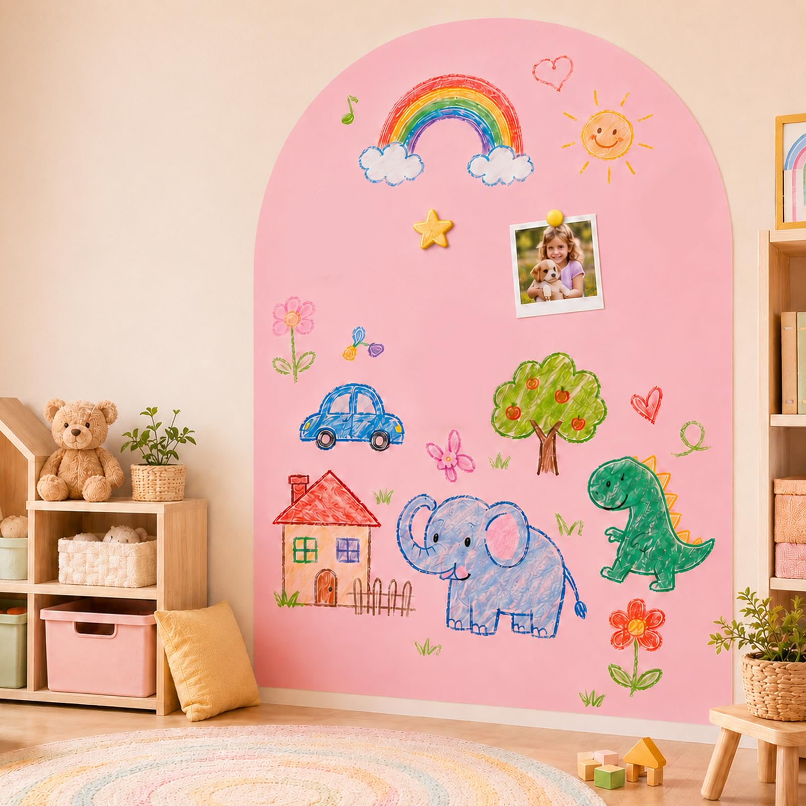 Magnetic Wall Decal 100x80cm – Peel & Stick Arch Chalkboard Sticker | Self-Adhesive Magnetic Board for Wall, Whiteboard & Blackboard for Home, Playroom, Classroom (Pink)