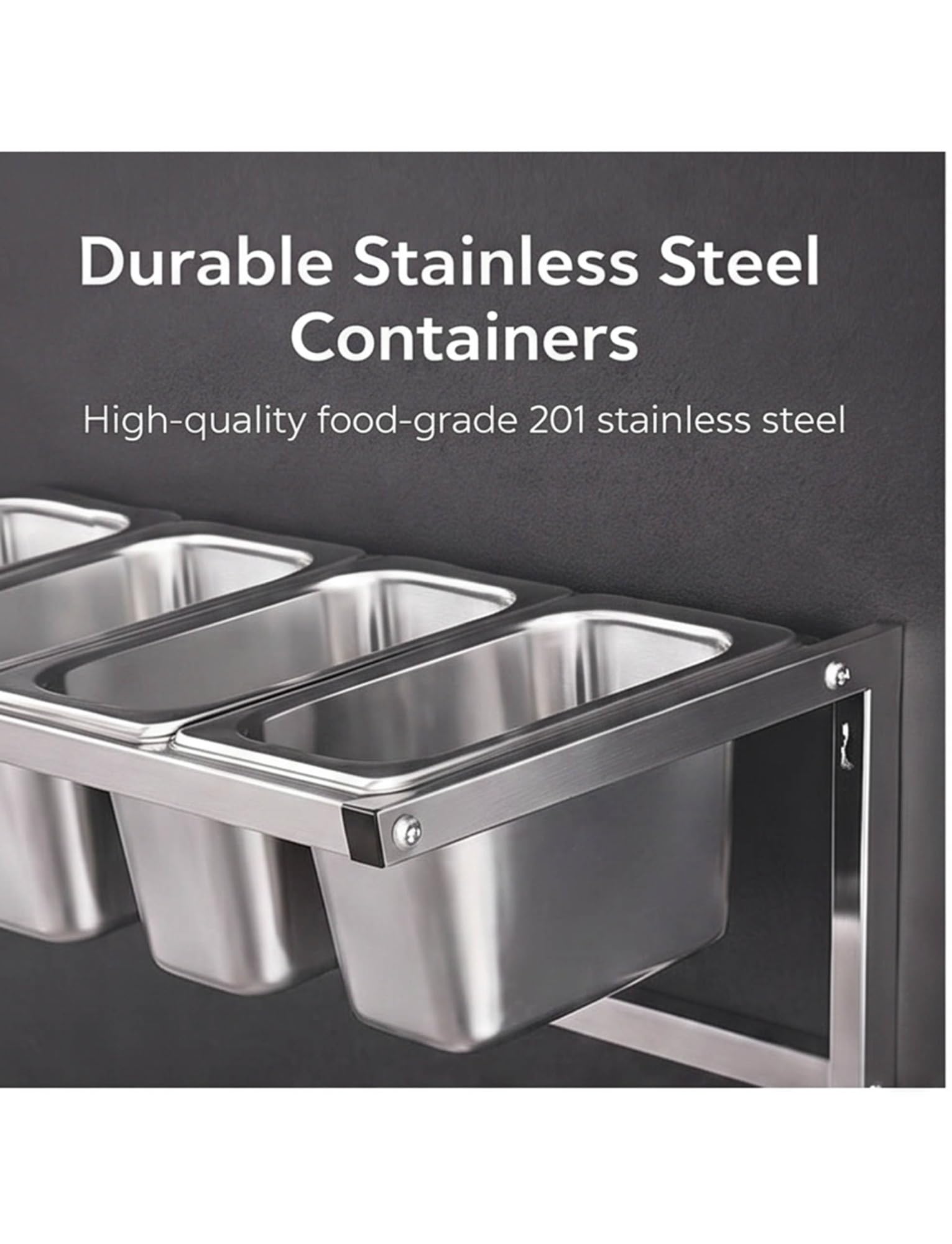 Stazione commerciale per pizza in acciaio inox, organizer per condimenti a 4/6/8 scomparti con cucchiai, padelle inclinabili rimovibili per pizzerie, 90,7 x 21 x 21 cm