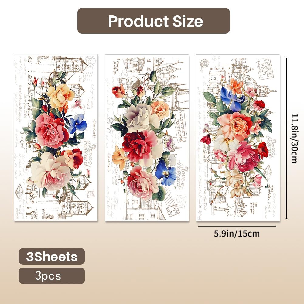 Vintage Floral Rub-On Transfers - 3 Sheets, Victorian Style Stickers For Furniture & Crafts