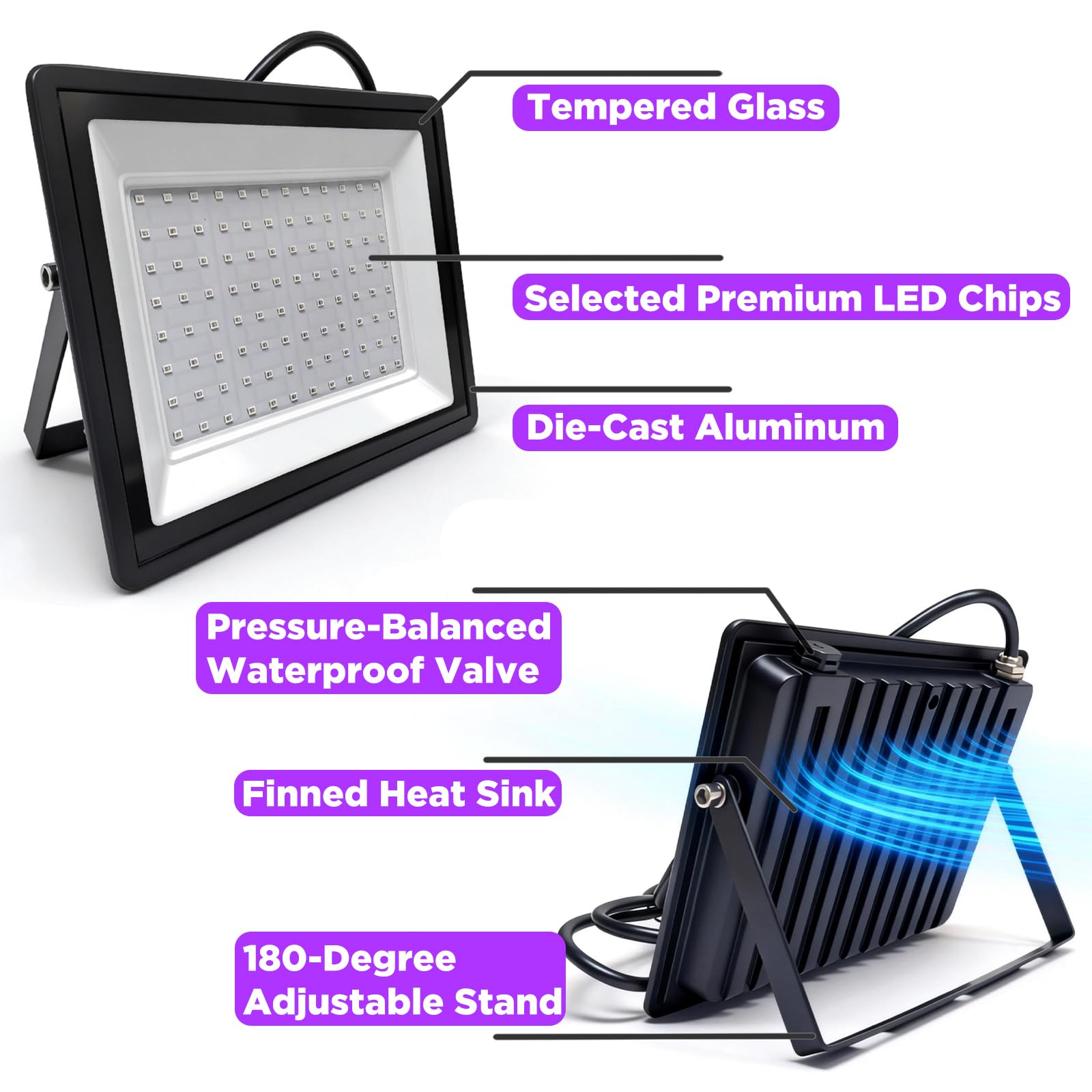 100WProyector de Luz Negra, Longitud De Onda 385 nm, IP66 Impermeable Al Agua, Adaptado a La Escena, Fiesta, Halloween, Decoración de Navidad, Pintura Corporal, Parte De Neón(1 stücke)