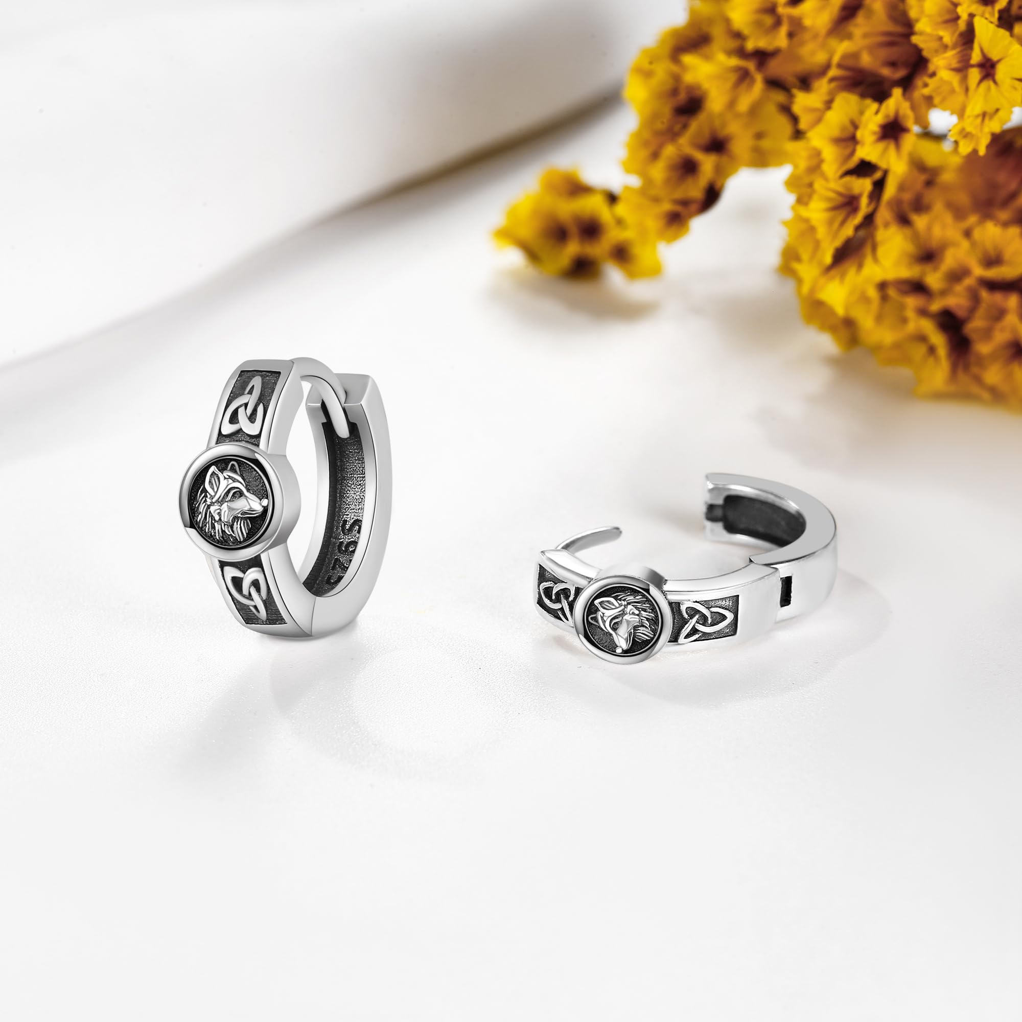 Wolf Ohrringe Sterling Silber Viking Creolen Ohrringe Keltischer Knoten Schmuck Geschenke für Männer Frauen