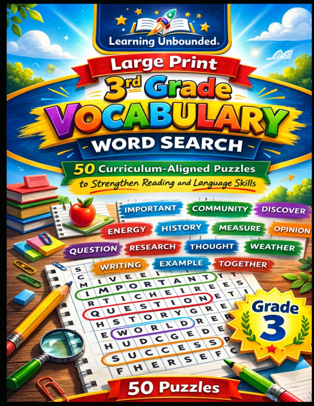 Large Print 3rd Grade Vocabulary Word Search: 50 Curriculum-Aligned Puzzles to Strengthen Reading and Language Skills