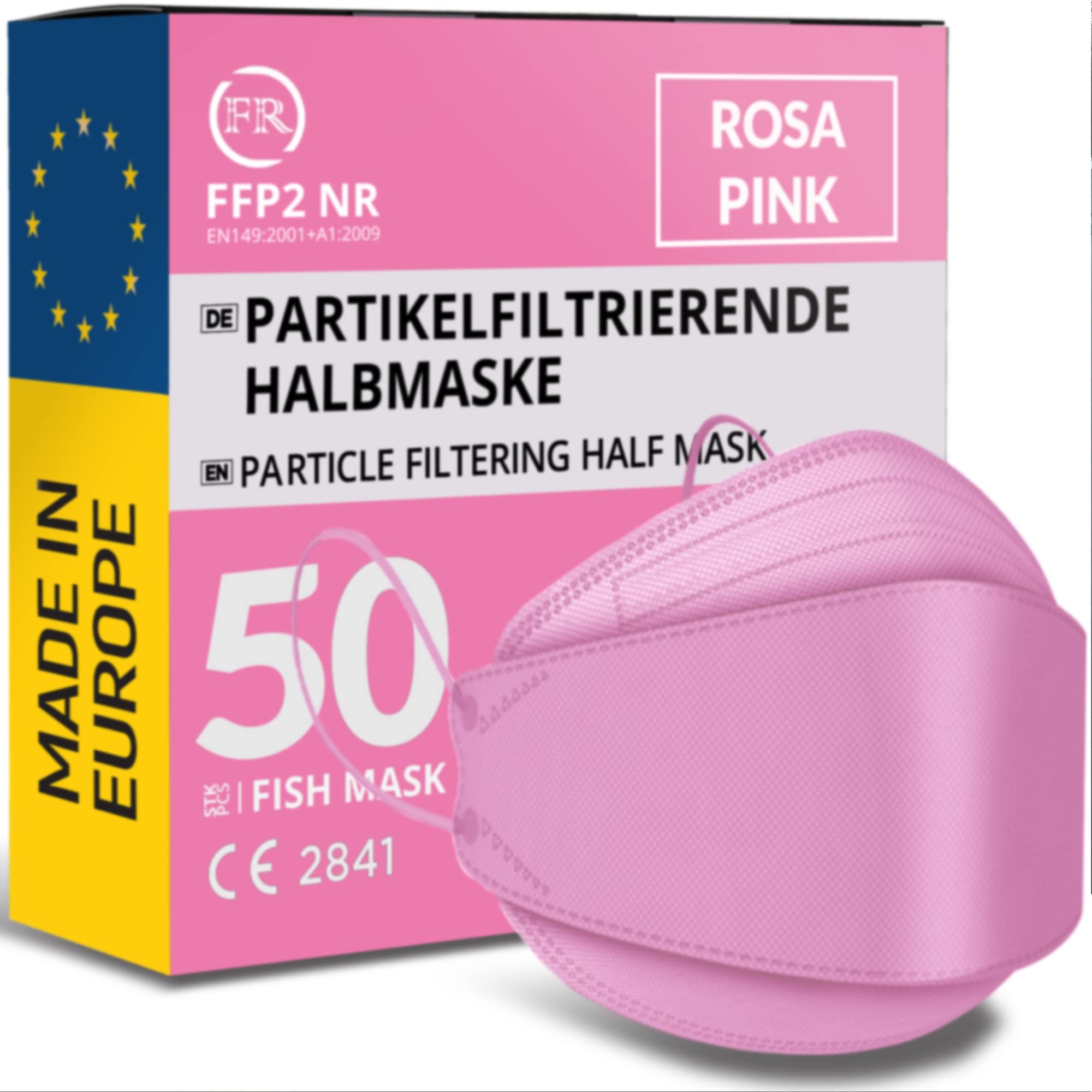 FiRiO® 50x FFP2 Maske Rosa [MADE IN EUROPE] - Rosa FFP2 Maske Fischform aus Europa EN149:2001+A:2009 - FFP2 Rosa - Pinke Masken FFP2 Fischform Rosa - 50x FFP2 Masken Pink - FFP2 Pink