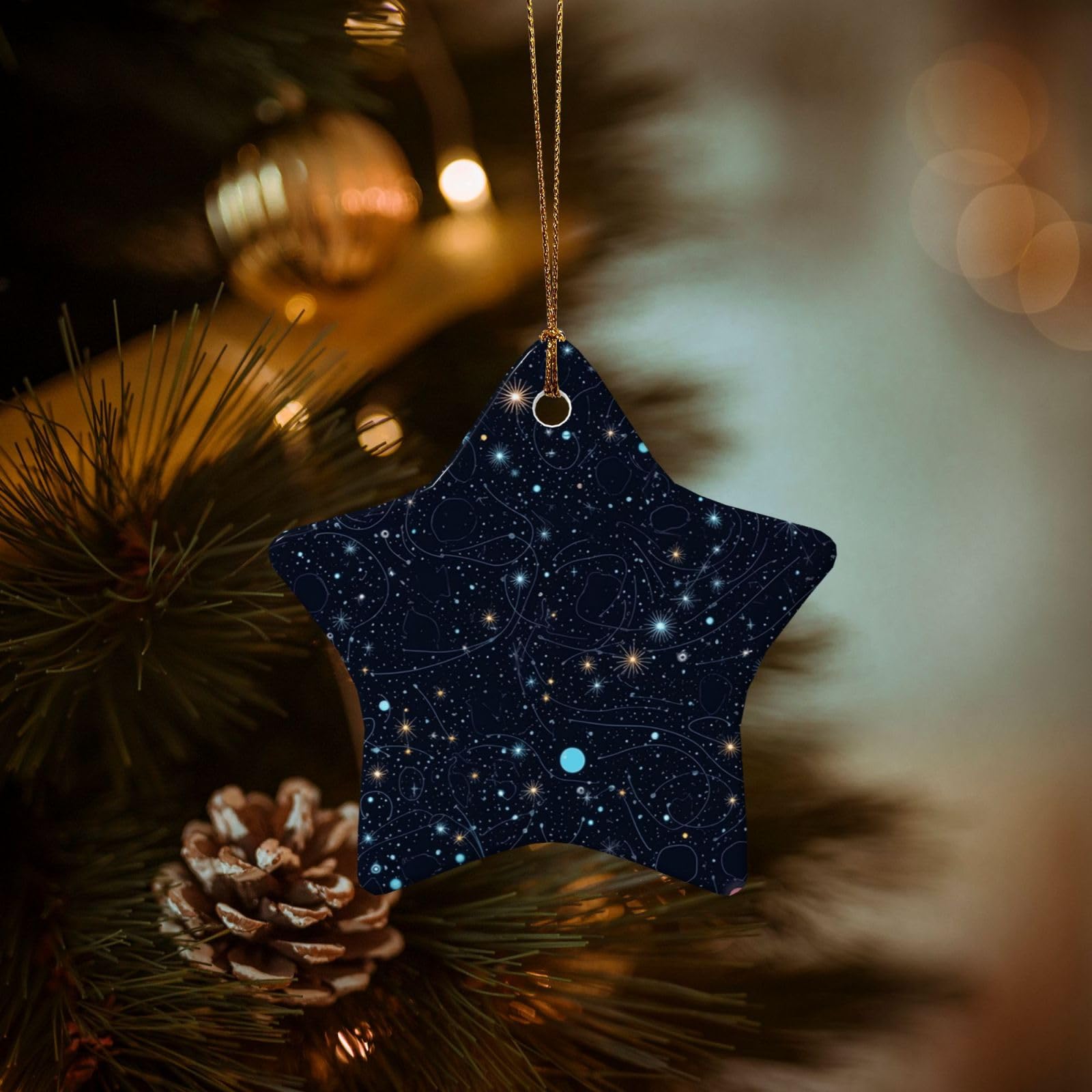 Christmas Ornaments for Christmas Tree Decoration Hanging Constellation Star Clusters Galaxies Ornament with Gold Ribbon Crafts Star Shape Ceramic Pendant for Keepsake Gifts Xmas Decor Party Supplies
