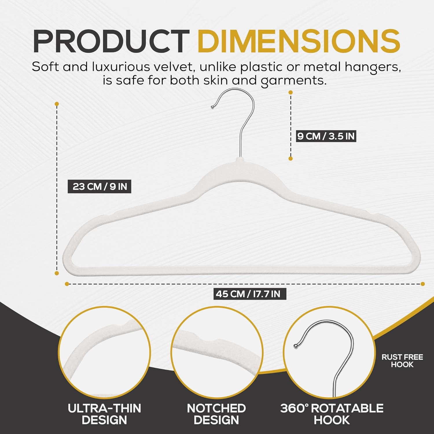 Premium Velvet Hangers 50 Pack Ultra Thin Non Slip Adult Felt Space Saving Slim Suit Hanger for Closet Heavy Duty Coat Pants Jackets Dress Hangers 360° Swivel Hook Hold Upto 10 lbs White