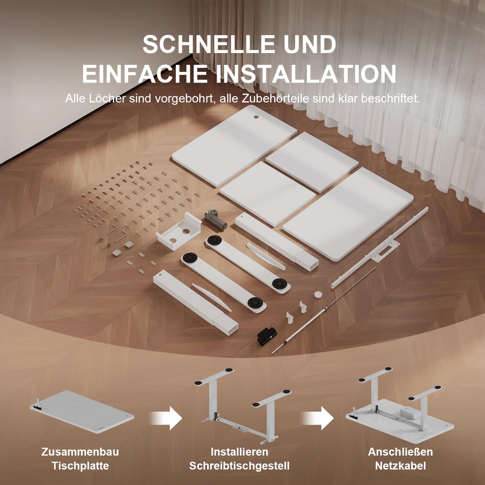 Jummico Höhenverstellbarer Schreibtisch 140 x 70 cm mit Kabelwanne – Bild 9