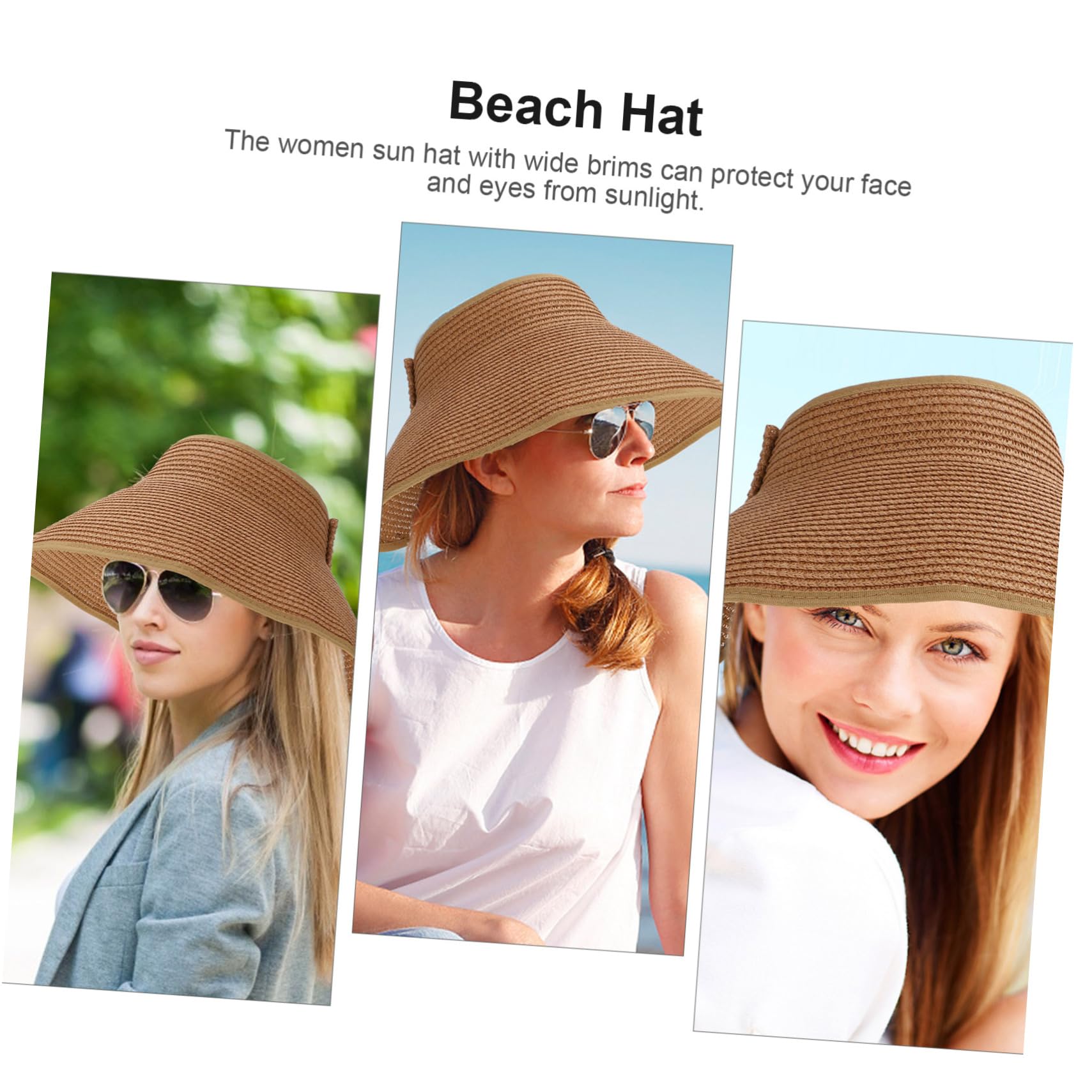 Strandhut Hut mit Sonnenblende Stroh Visier für Frauen Kappe strandloege Strand zubehör Großer sonnenhüte für Damen sommerlicher Outdoor- Falt Coffee