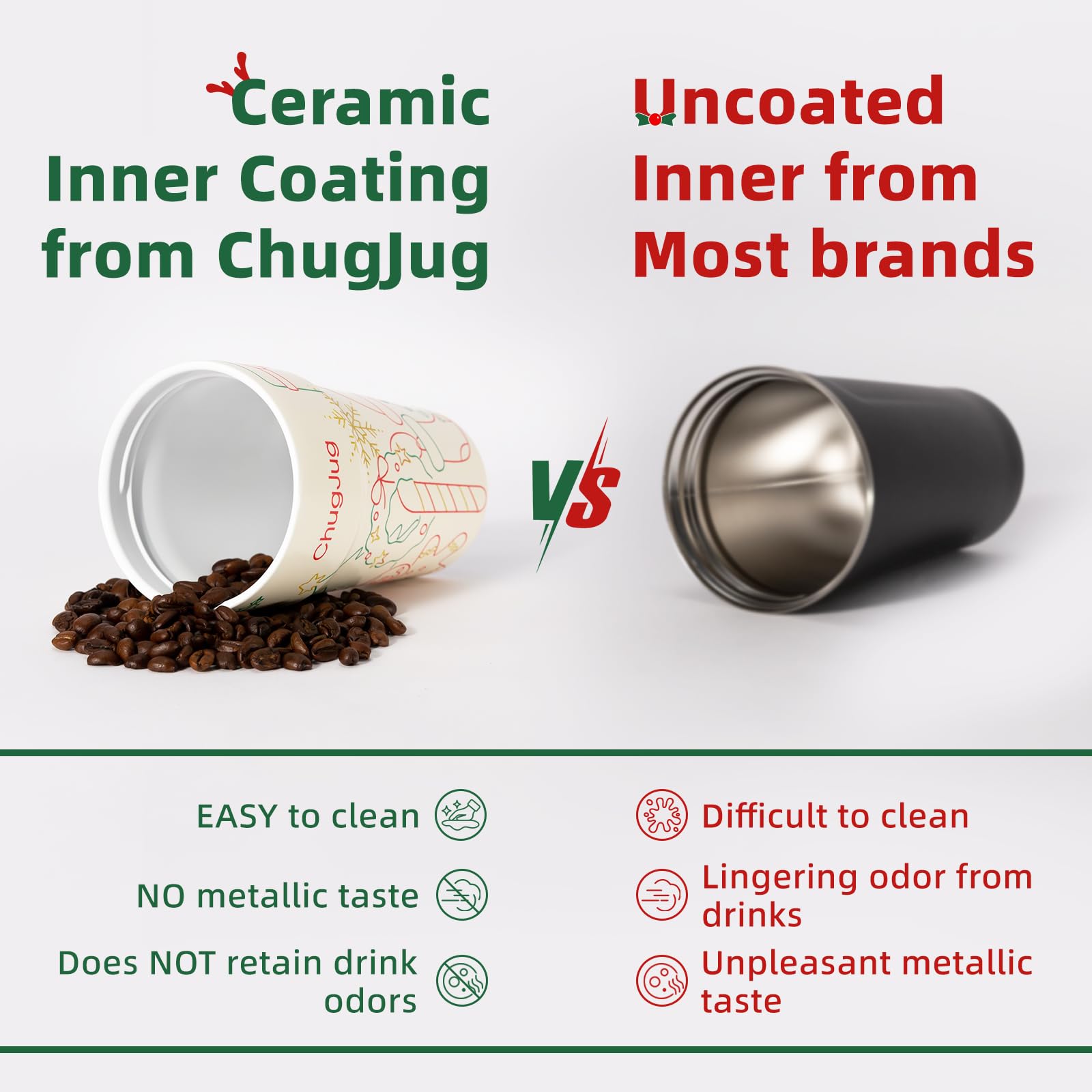 Taza de café de viaje de Navidad de 16 onzas con revestimiento de cerámica, tazas de café aisladas a prueba de fugas con tapa, vaso de café de acero inoxidable al vacío, taza reutilizable para