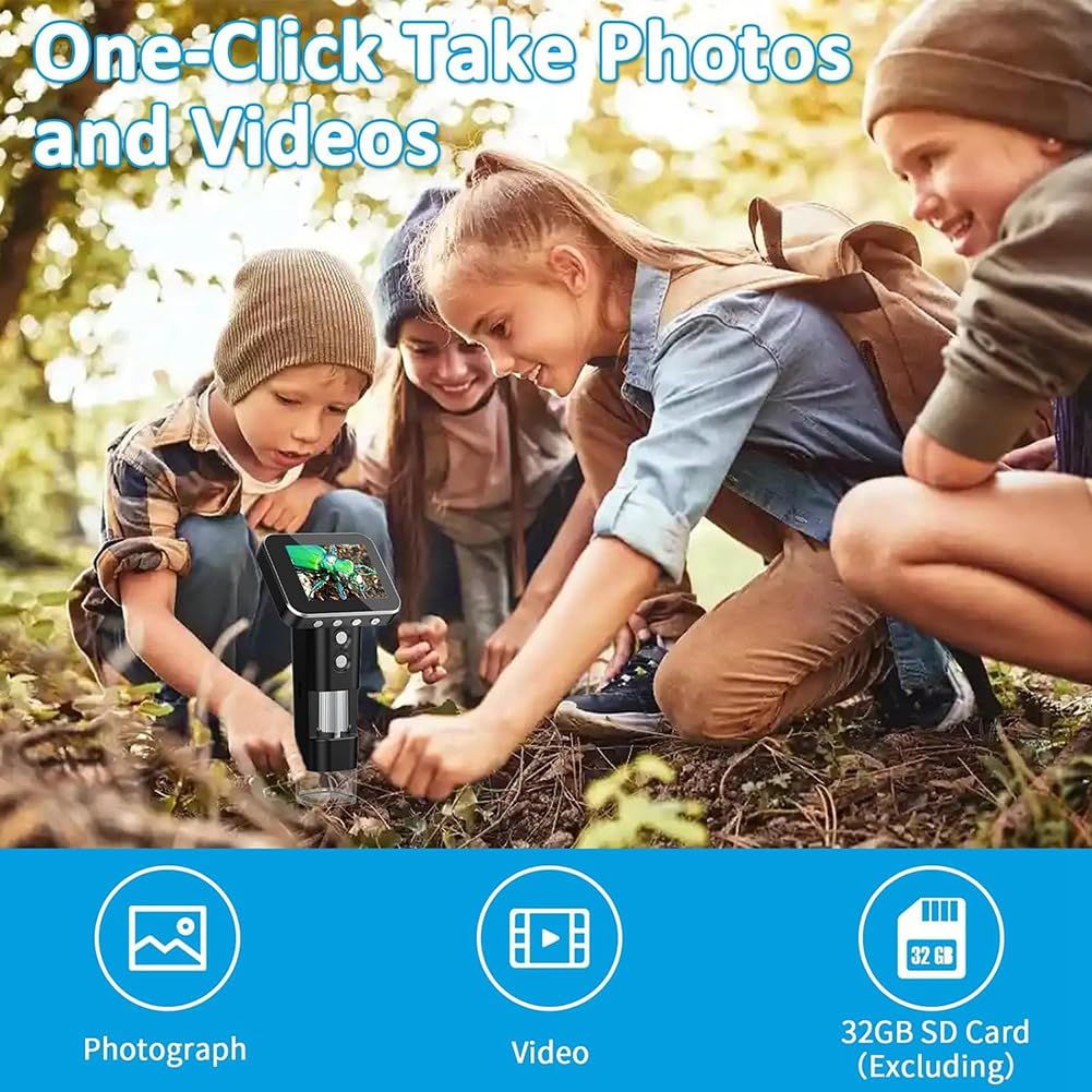 Microscopio para NiñOs con Pantalla LCD de 3,5 Pulgadas, Microscopio de Bolsillo, Microscopio PortáTil, Microscopio Digital de Mano para NiñOs