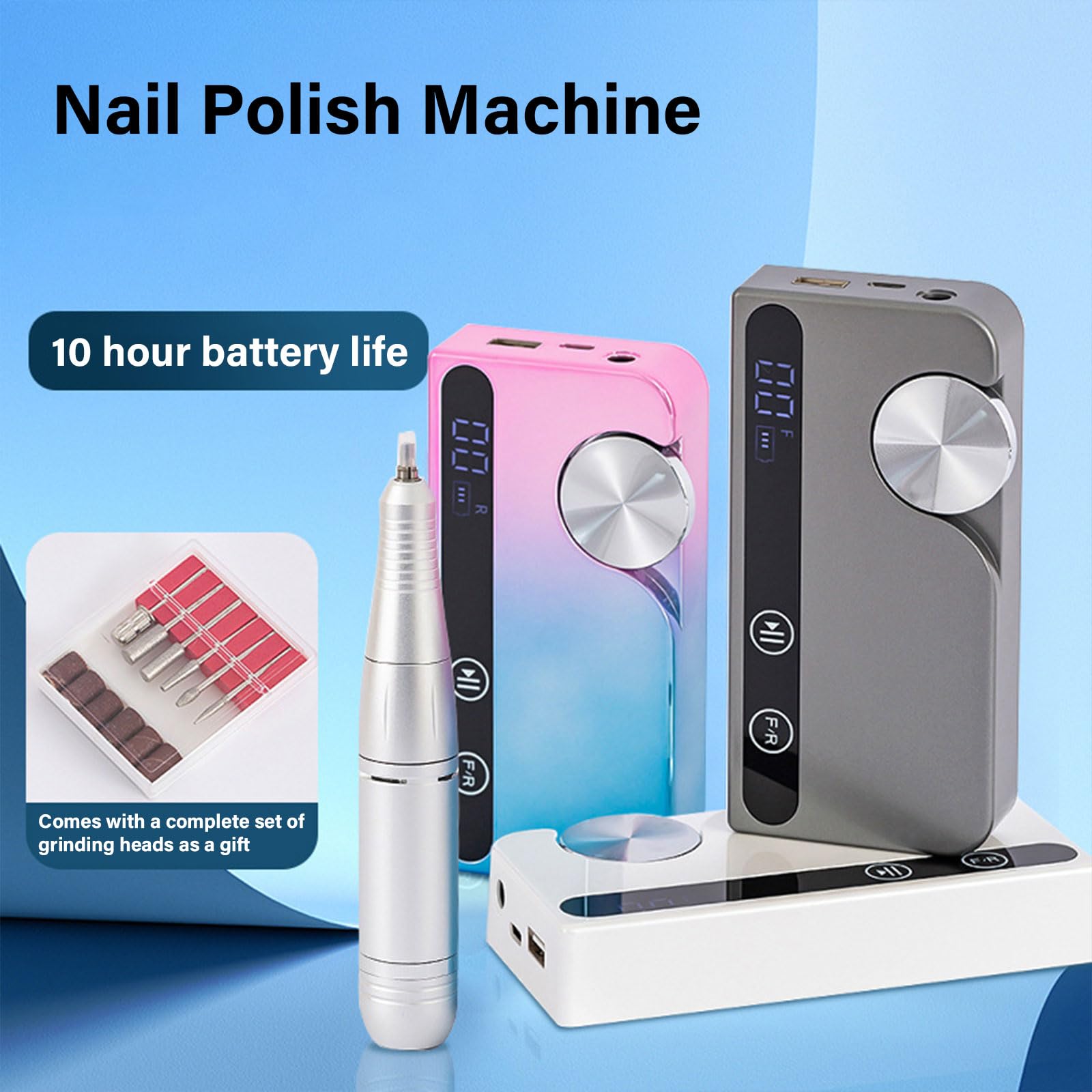 Taladro eléctrico de uñas, herramienta de manicura de 45000 rpm, máquina pulidora con velocidad ajustable para salones, taladro eléctrico, herramienta de manicura