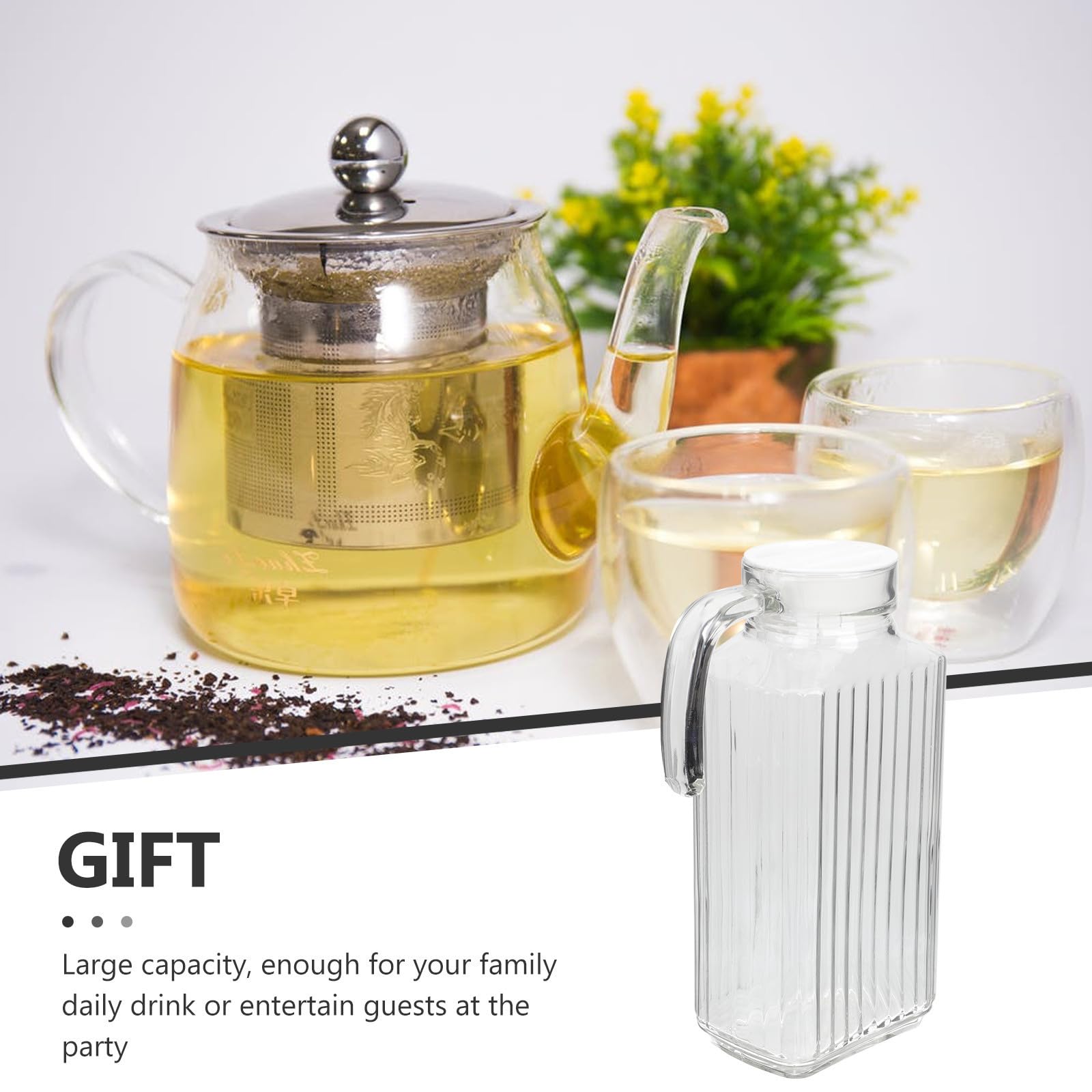 Garneck Jarra de Agua de Vidrio de 1.7l Tapa Resistente, Gran Capacidad para Bebidas Frías y Calientes, Adecuado para Hogar y Oficina