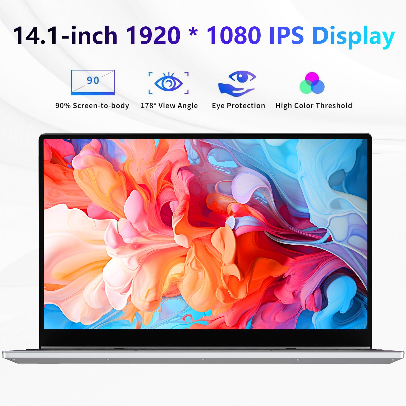 14,1" Ordinateur Portable 2 en 1, Windows 11 PC Portable 16 Go LPDDR4 512 Go SSD, PC Portable N100 CPU, Laptop avec Clavier Rétroéclairé Déverrouillage Empreinte, 360°Flip IPS Tactile Écran 1080P
