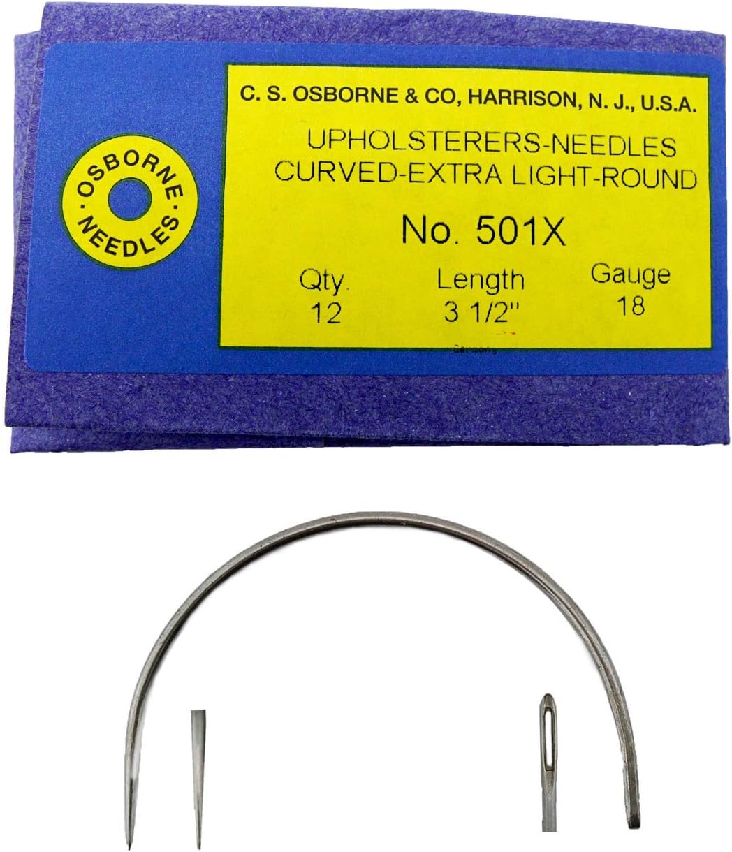 C.S. Osborne Pack of 12 Curved Needles Extra Light #501X Size 3-1/2" Made in USA