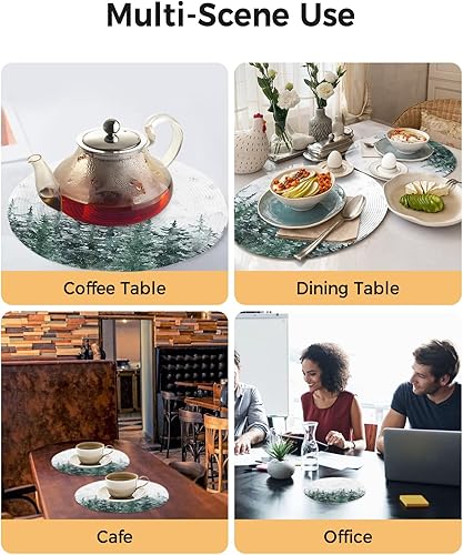 Miniatura 2 de 2 manteles individuales redondos trenzados, manteles individuales trenzados de Navidad, diseño de copos de nieve, lavables, manteles individuales de