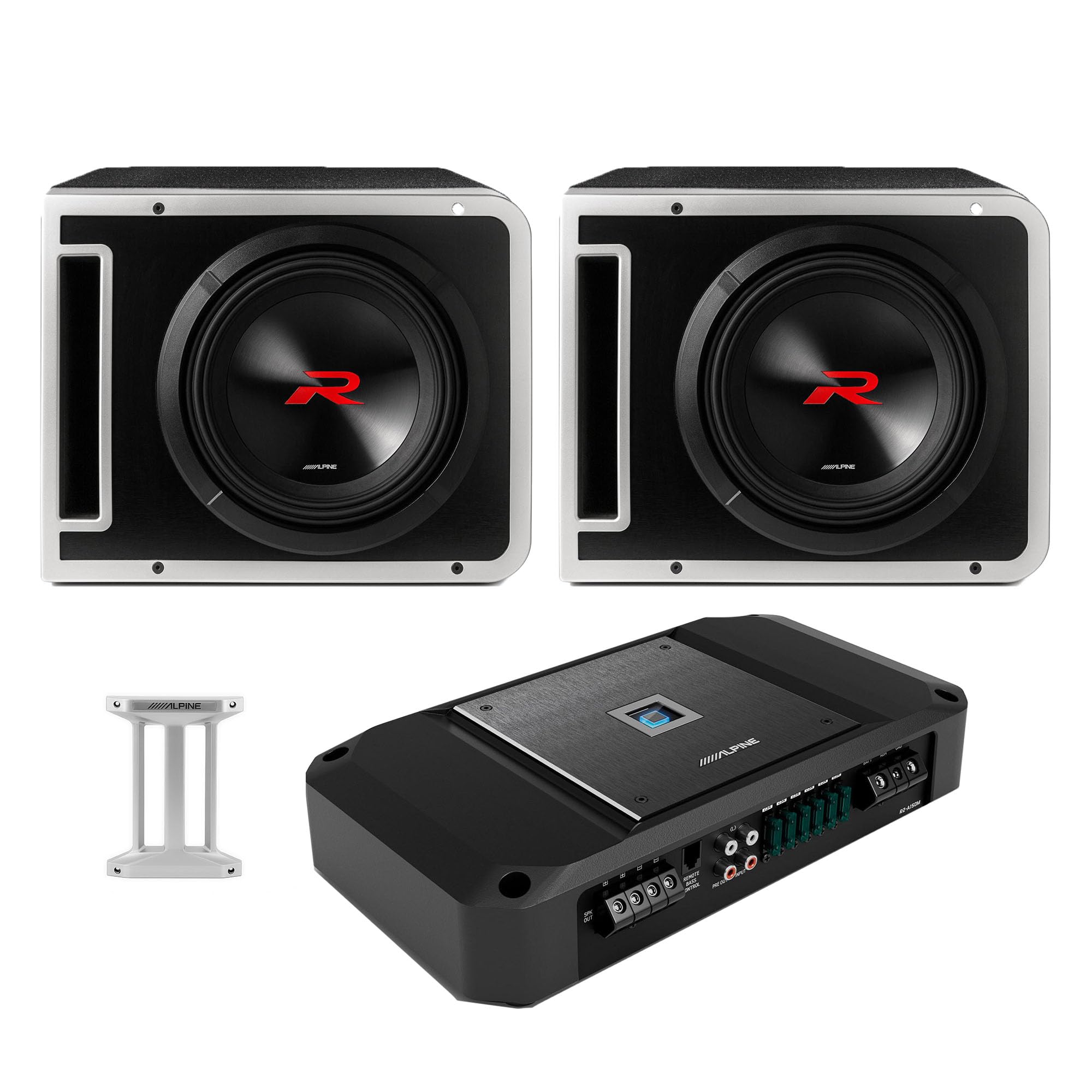 Alpine (2) R2-SB10V 10-inch R-Series Halo Preloaded Sub Enclosure Including ProLink™ w/ R2-A150M Amp Bundle