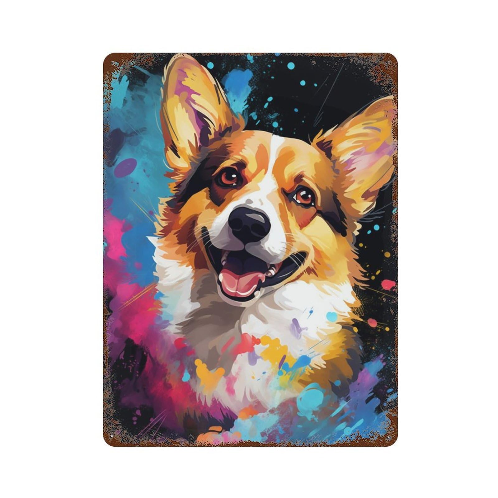Colorful Corgi Painting 15.7"x11.8" Decorative Tin Sign, Retro Wall Decor for Bistro, Counter And Cafe Decor