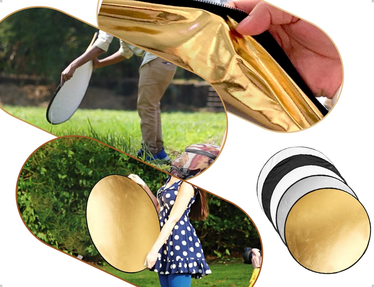Reflektor 5 w 1, dyfuzor do fotografii, składany reflektor świetlny z torbą do przenoszenia, do użytku na świeżym powietrzu, do studia fotograficznego, do portretów, do zdjęć, selfie