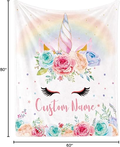 Vista 162 de Manta personalizada de unicornio con nombre para niña, niños personalizados, franela suave rosa, regalo personalizado para cumpleaños, Navidad, baby