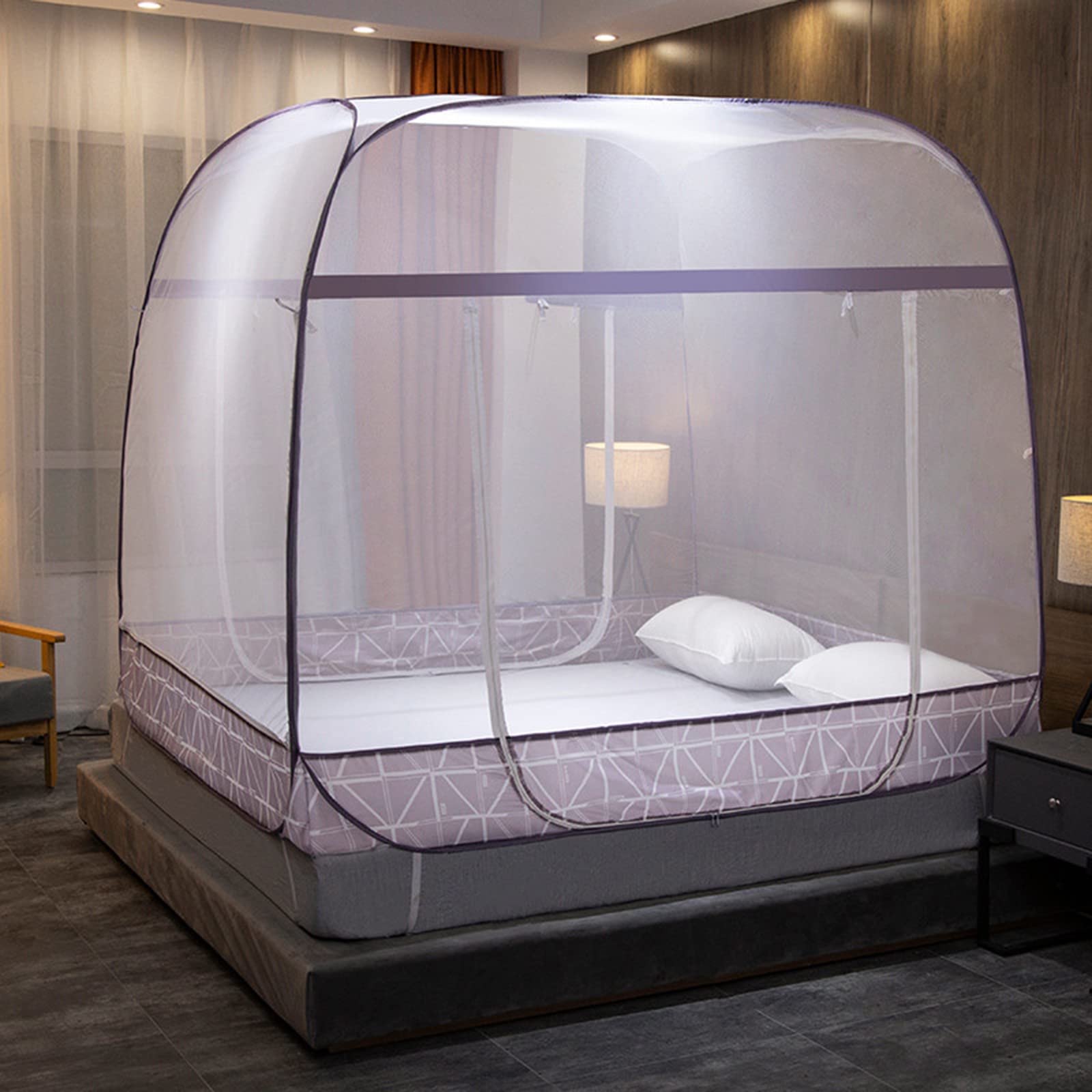 Mosquito Net, Portable Pop Up Travel Mosquito Nets, Foldable Three Door Mongolian Yurt Mosquito Net Dome Mosquito Net for Bed Travel Home (Purple,150 * 200 * 170cm)