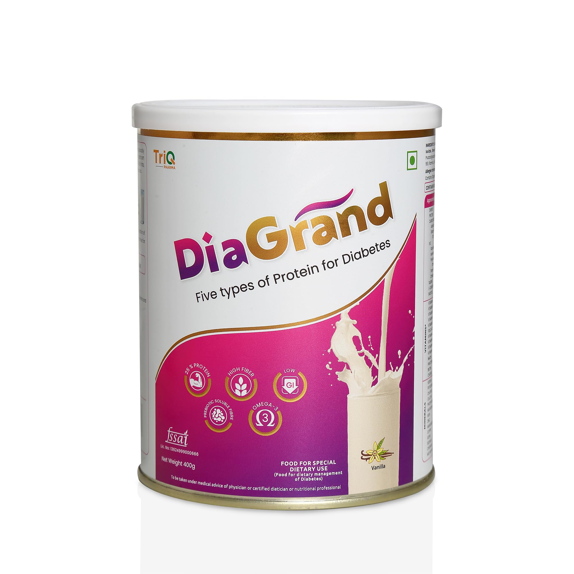 [BRSRGBIKCABQEFLK] DiaGrand Advanced Nutritional Supplement | Low GI Nutrition Powder | Vanilla Flavour | 400 g (3 Tins, 1 Month)