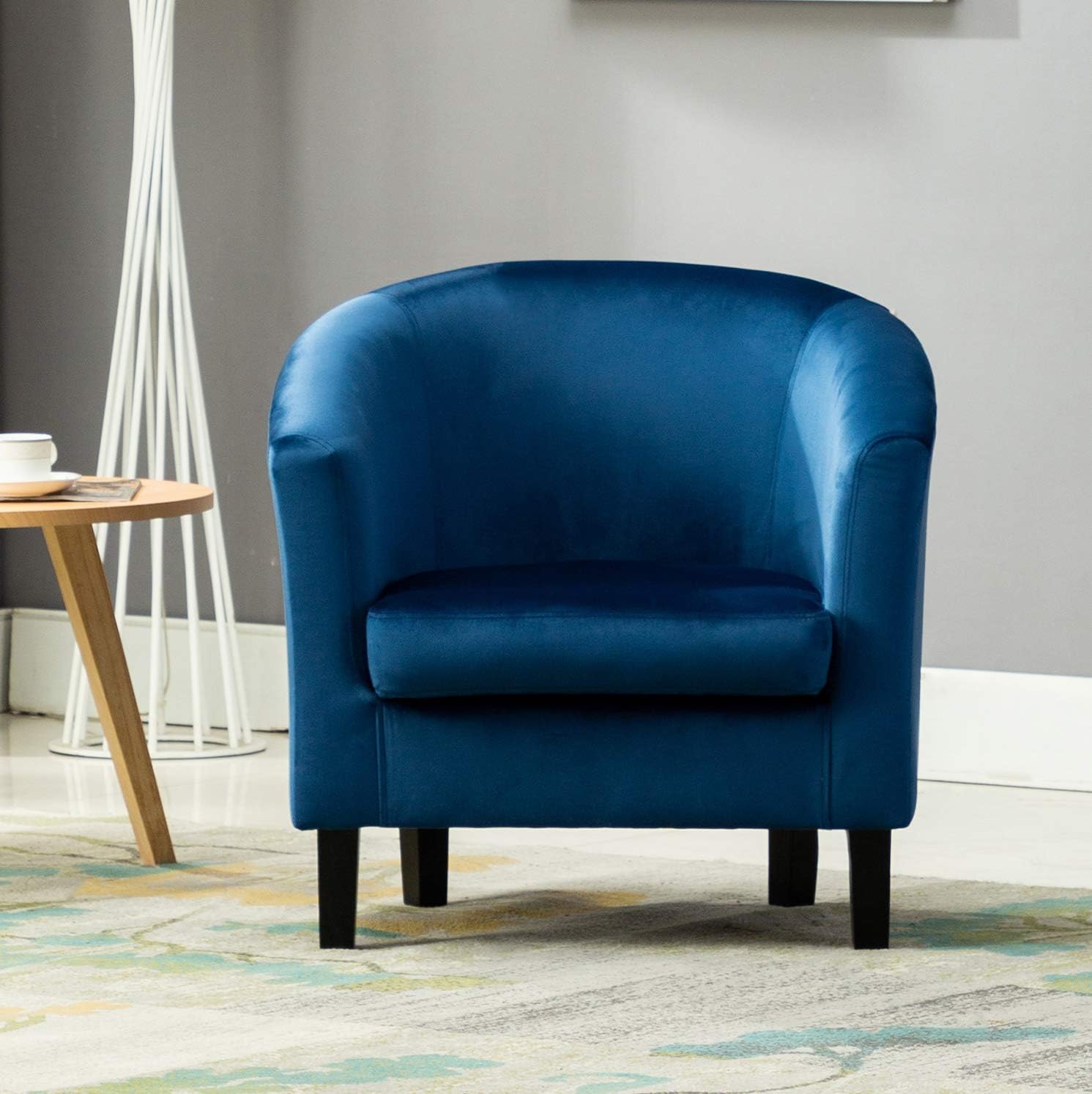 mcc direct Velevt Fabric Tub Chair, Upholstered Armchair with Club Chair for Living Room,Lounge Reception and Bedroom (Blue)