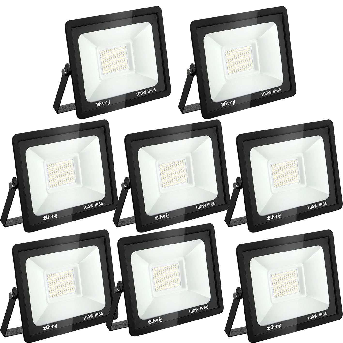 toobettp 8 Pezzi Outdoor LED Spotlight 100 W, 10000 LM LED Spotlights 6500 K Warm White, IP66 Waterproof Wall Light for Garage, Garden, Courtyard, Park â image 1
