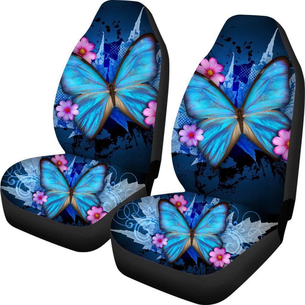 Spring WarnerButterflies 3D Design Universal Front Car Seat Cover Winter Warm Women Carseats Covers Fit Cars,Truck,SUV,Vans Pack of 2 Blue
