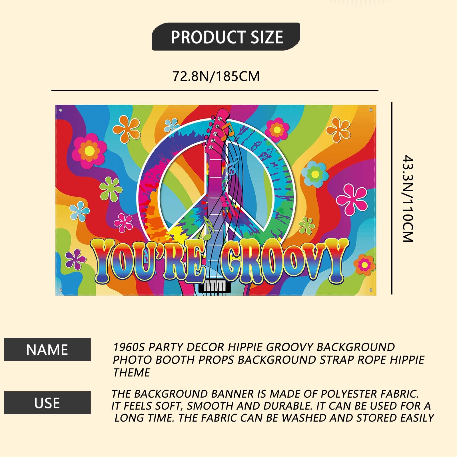 Hippie Deko Für 60er Jahre Party - Groovy Fotohintergrund Mit Seil 180x120 Cm