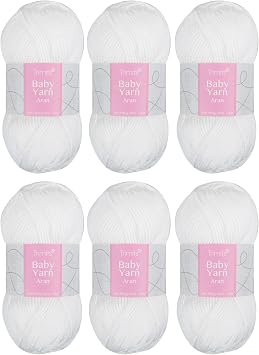 Trimits Baby Aran Acrylic Yarn Wool for Knitting and Crochet - 6 x 100g 165 metres - Soft Touch Easy Care Anti-Pilling Machine Washable Yarn, Oeko-TEX Certified Fibre, White