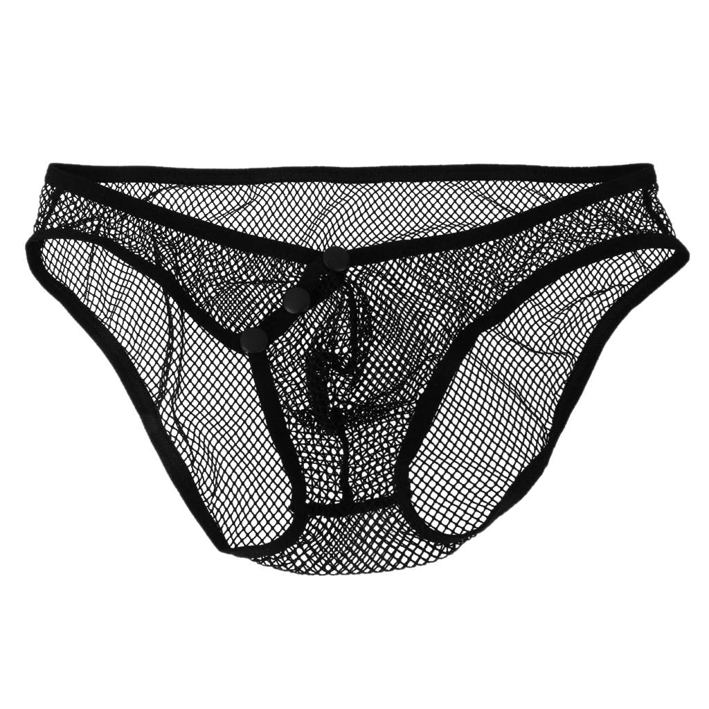 UJEAVETTEMen Big Mesh Net Underwear See Through Sheer Thong Pouch Briefs XL Blk