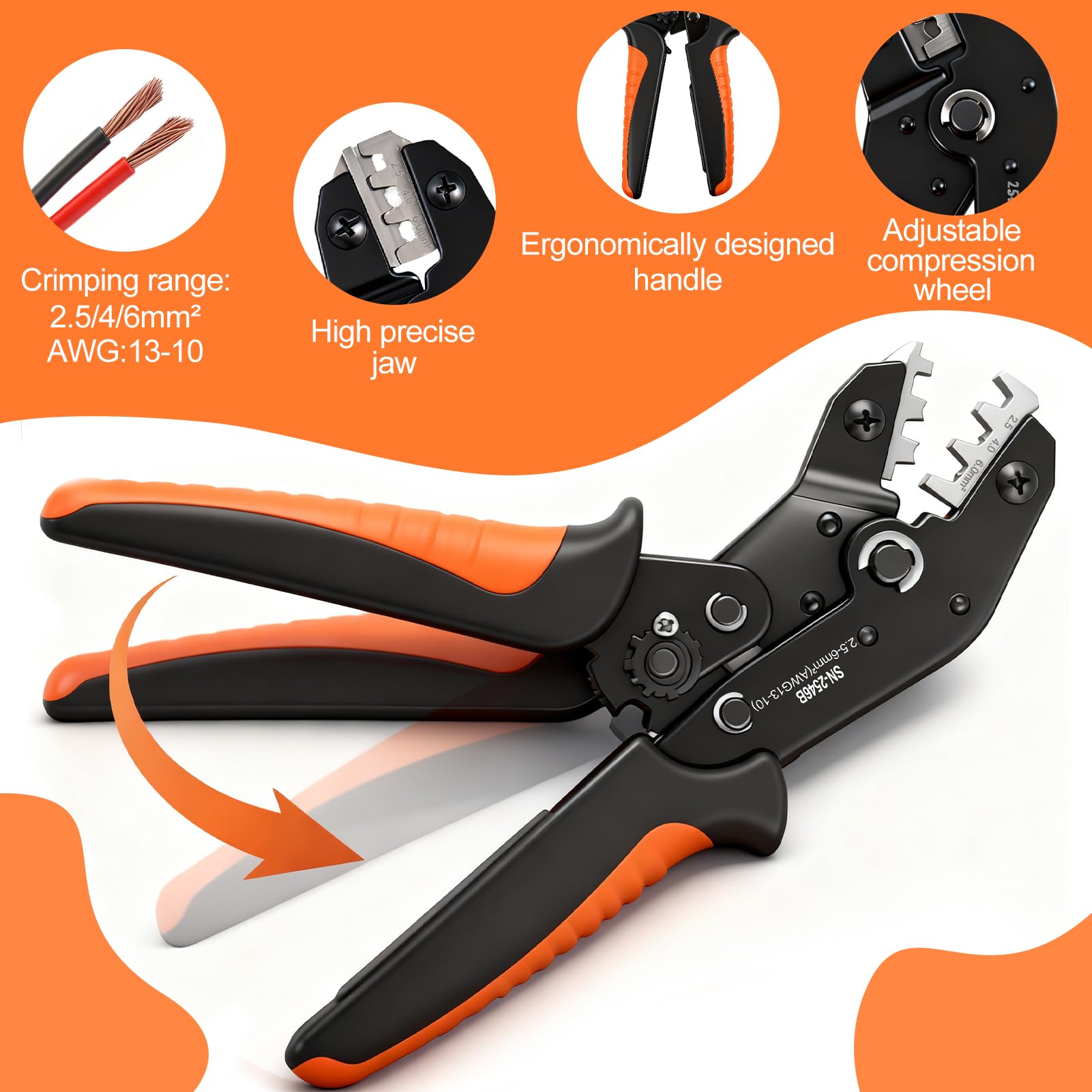 Set de Crimpadora Solar para Cables PV de 2,5/4/6 mm²,con 1 Alicates de Crimpado,14 pares de Conectores Fotovoltaicos,12 pares Conectores Macho Hembra,2 Llaves,para Instalación Fotovoltaica